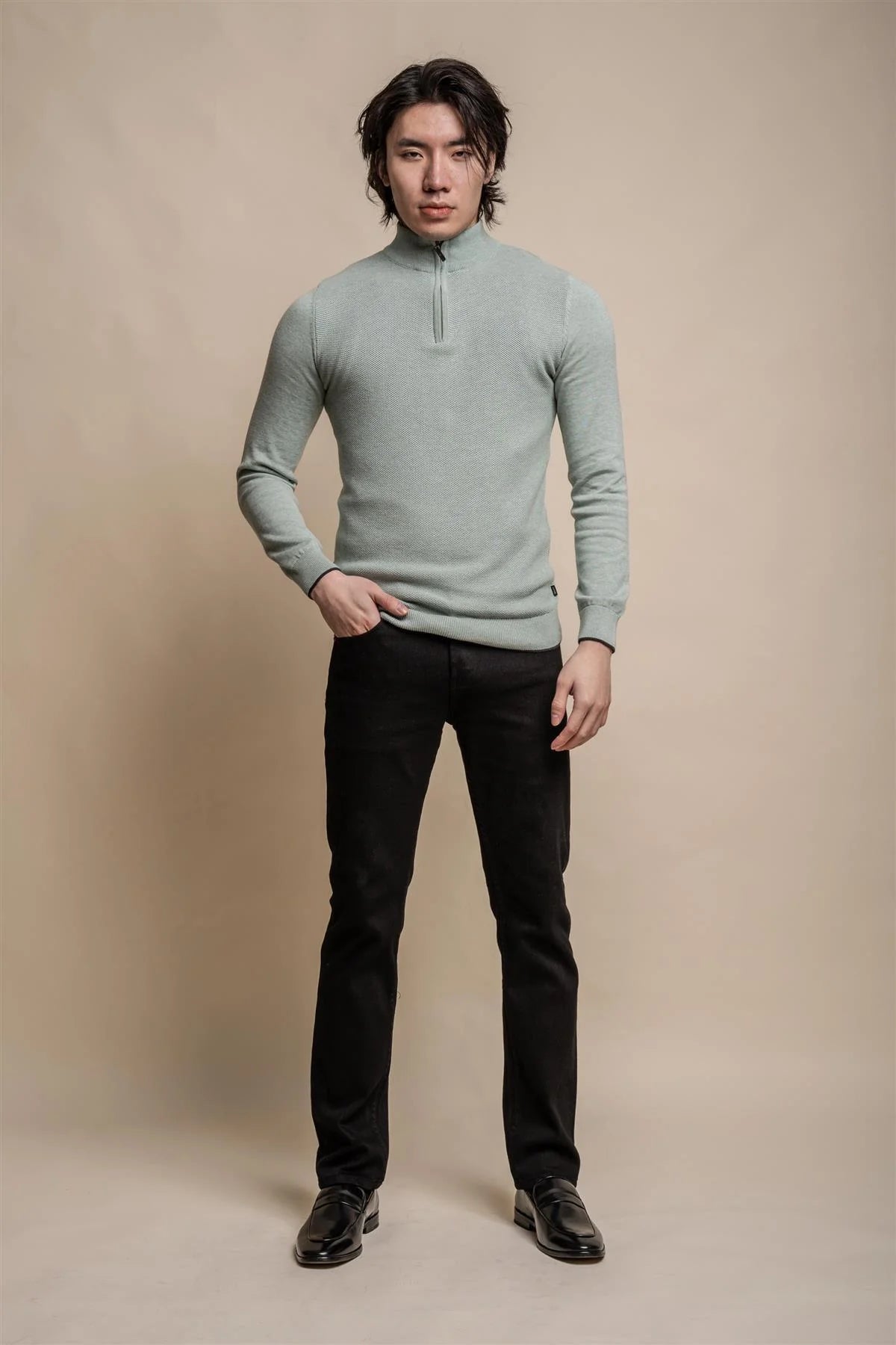 Kyle Almond Green - Pullover Heren met Rits - Cavani