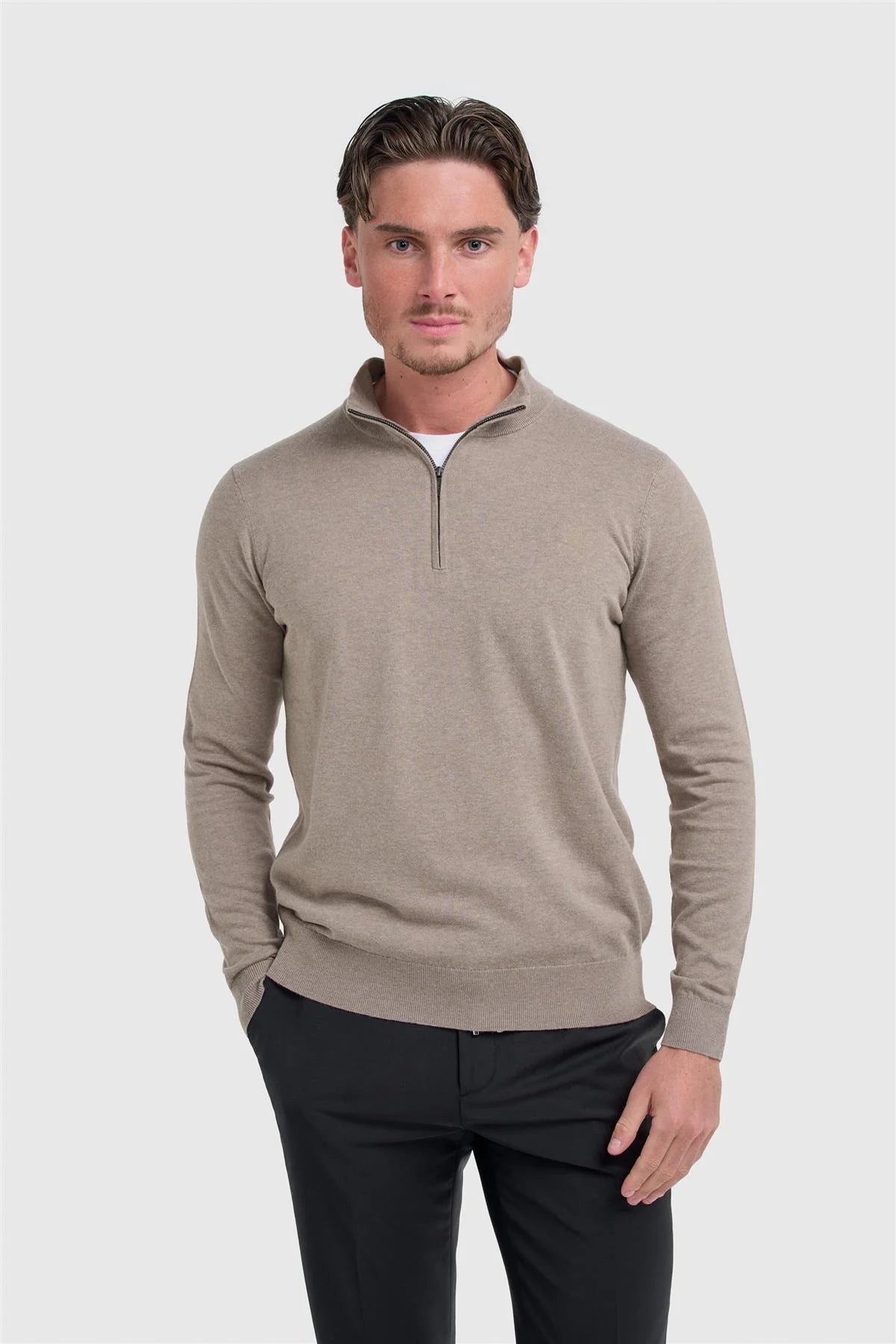 Cavani Ivano Light Brown - Pullover Heren met Rits