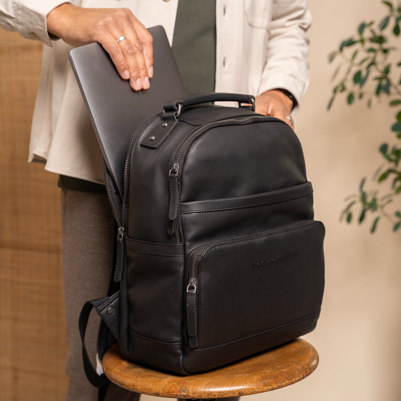 Leren Laptoprugzak Zwart Austin
