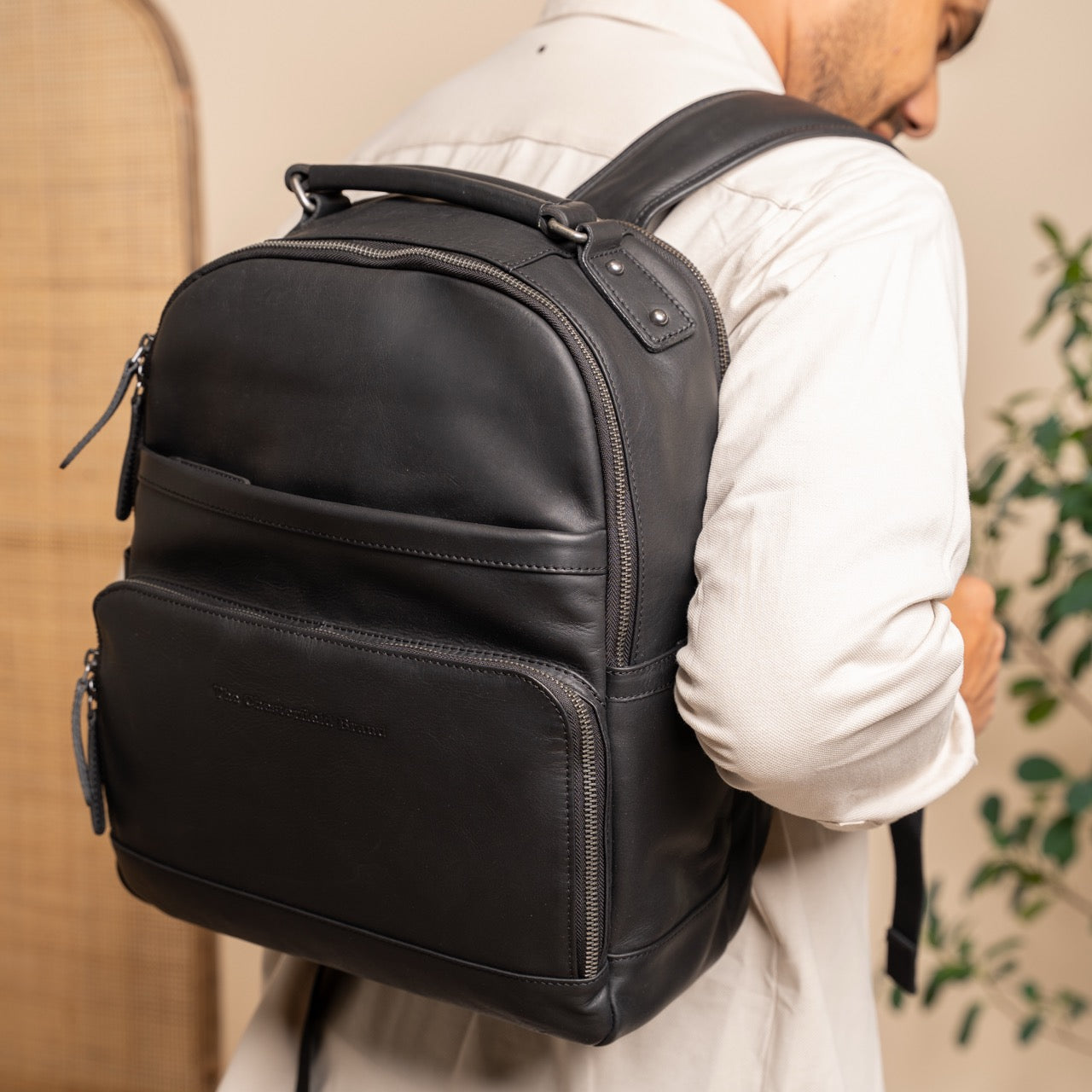 Leren Laptoprugzak Zwart Austin