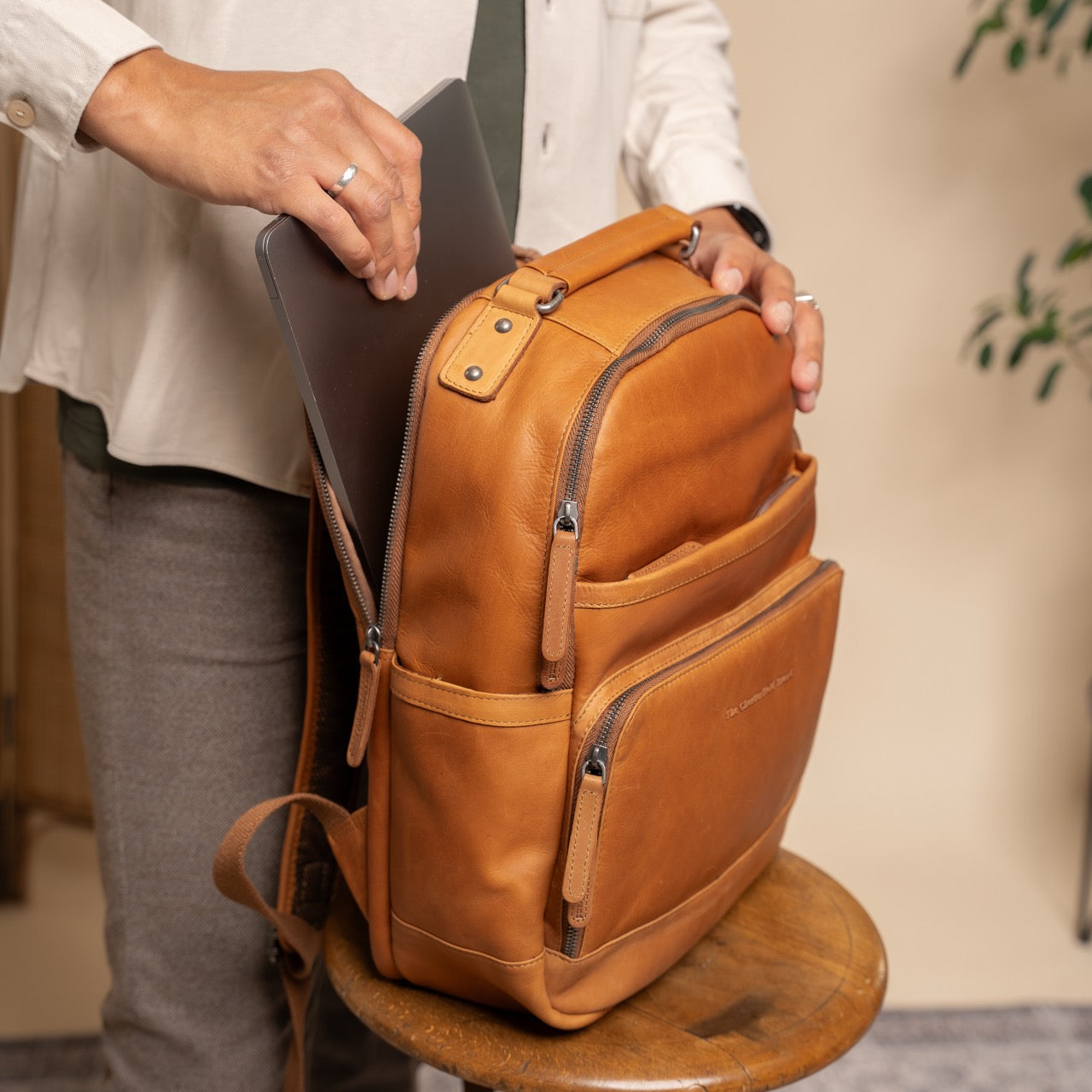 Leren Laptoprugzak Cognac Austin