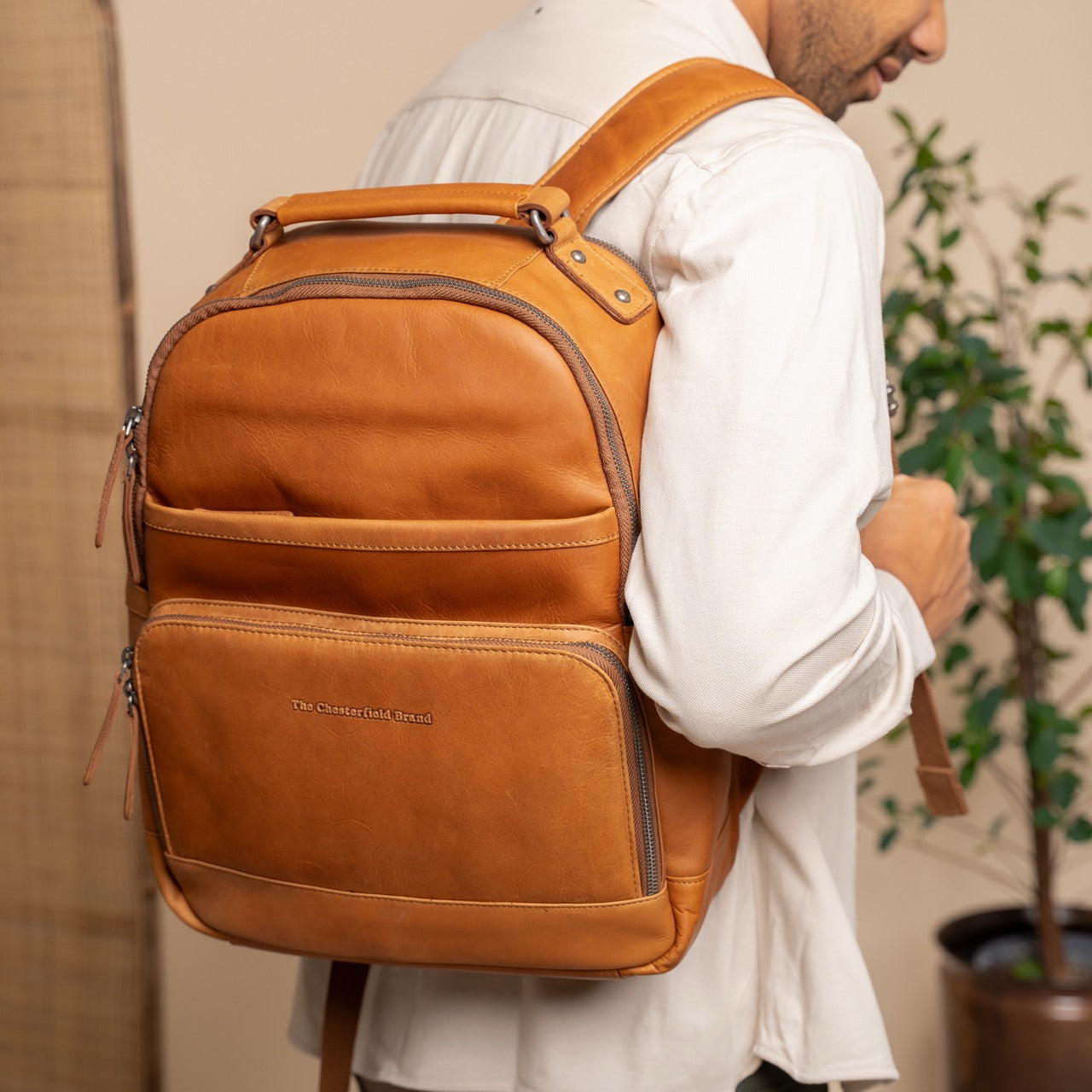 Leren Laptoprugzak Cognac Austin