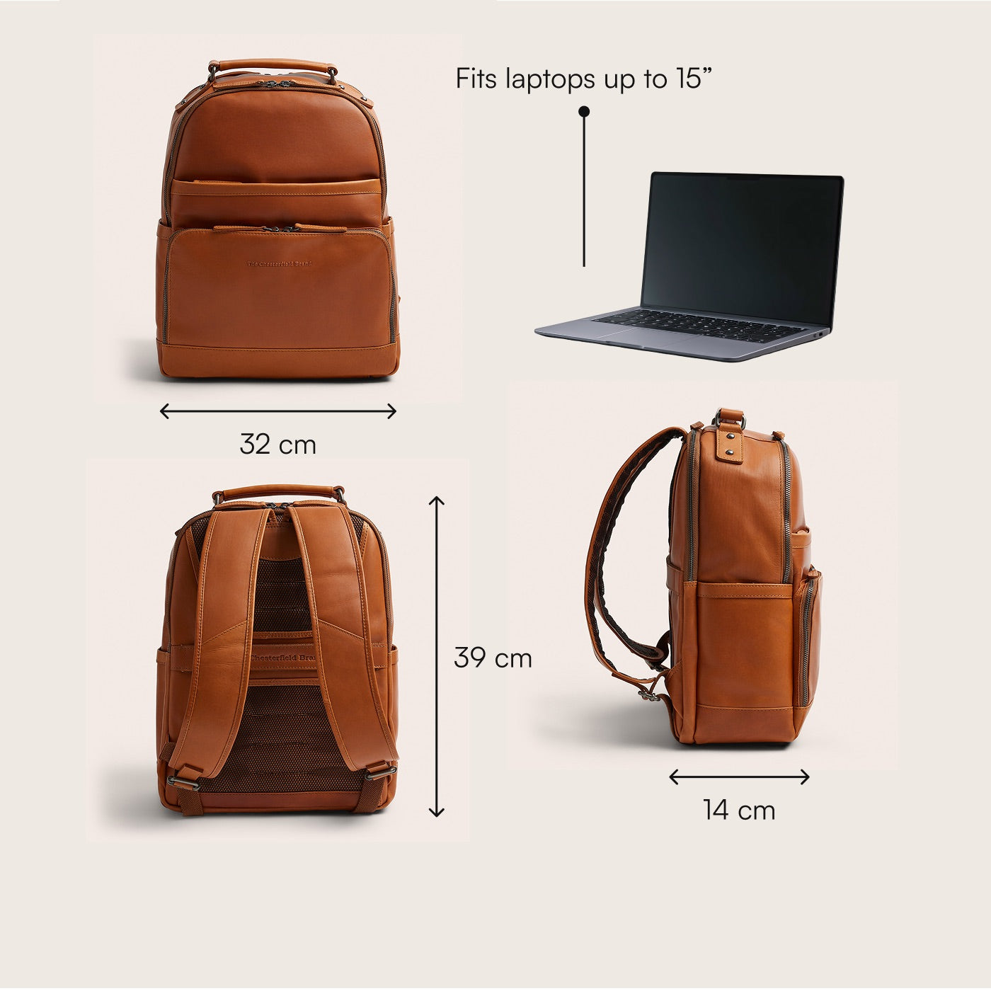Leren Laptoprugzak Cognac Austin