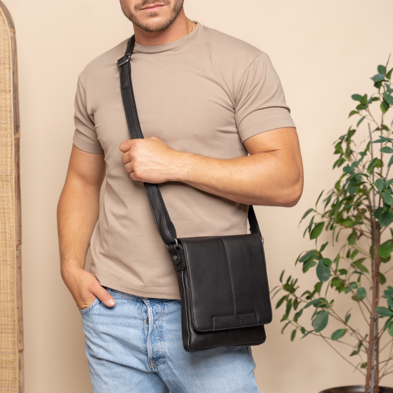Leren Crossbody Tas Zwart Bodin
