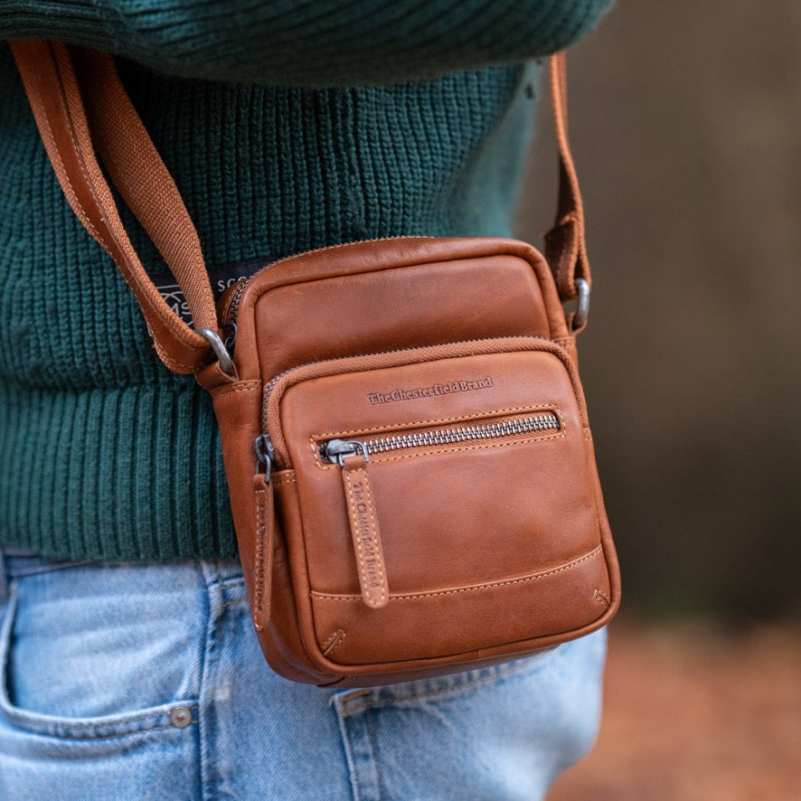 Leren Crossbody Tas Cognac Bremen
