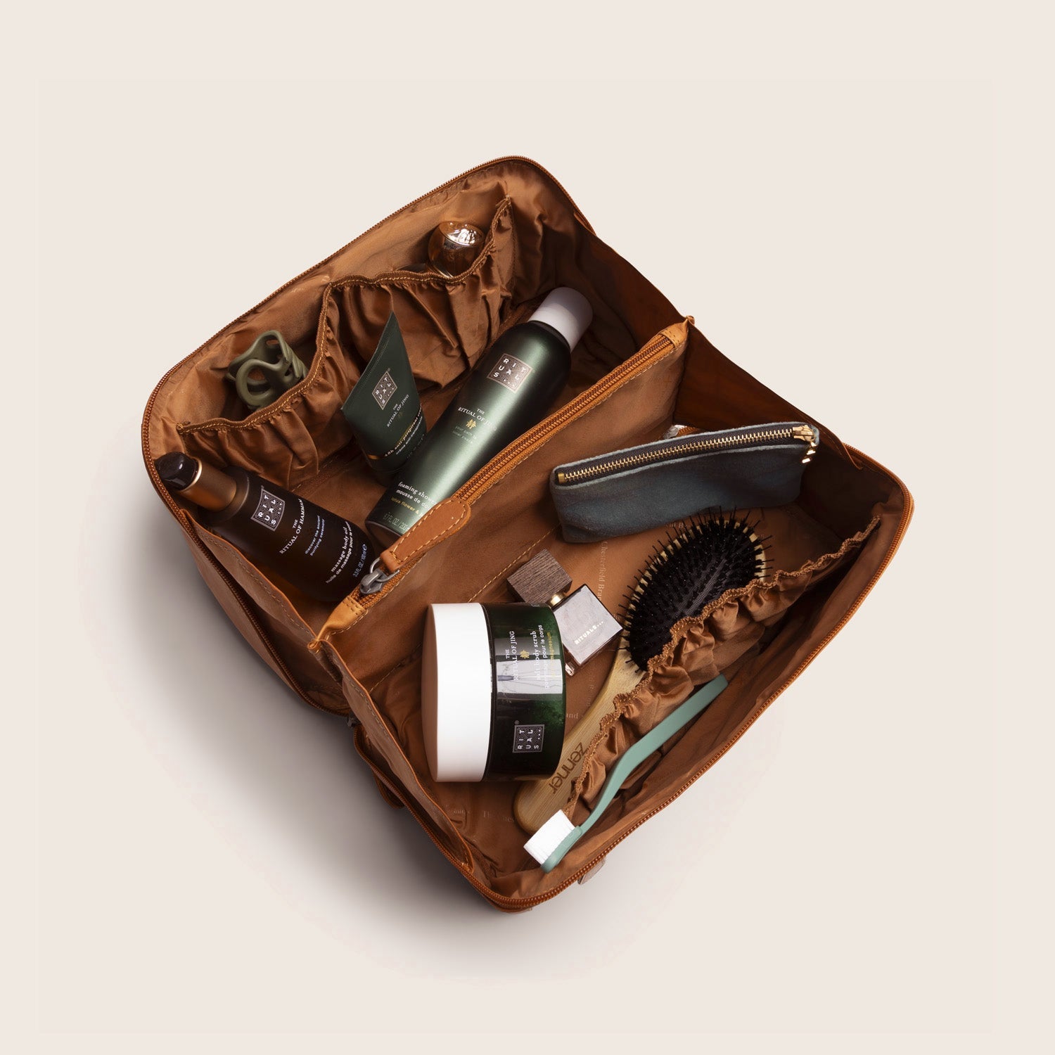 Leren Toilettas Cognac Trevia