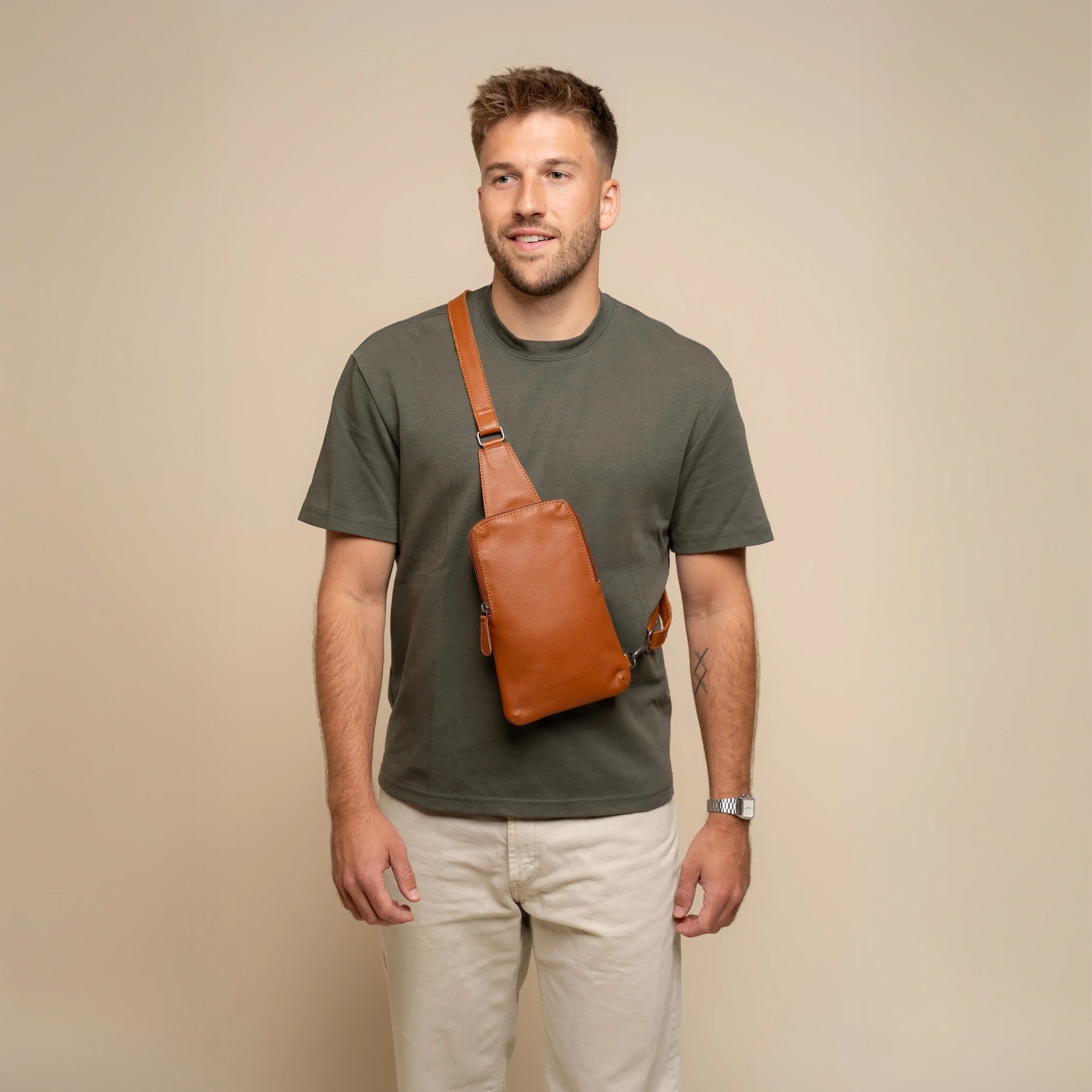 Leren Sling Bag Cognac Isley