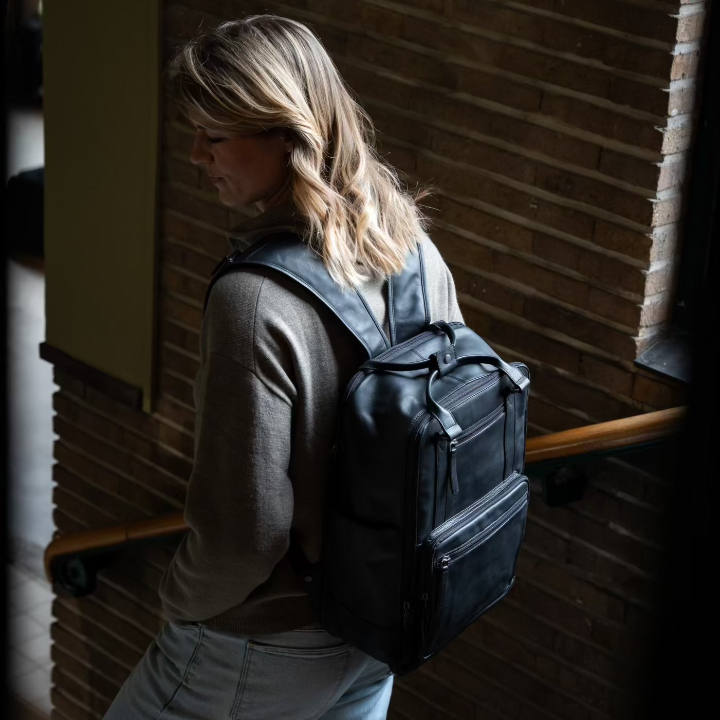 Leren Laptoprugzak Zwart Calden
