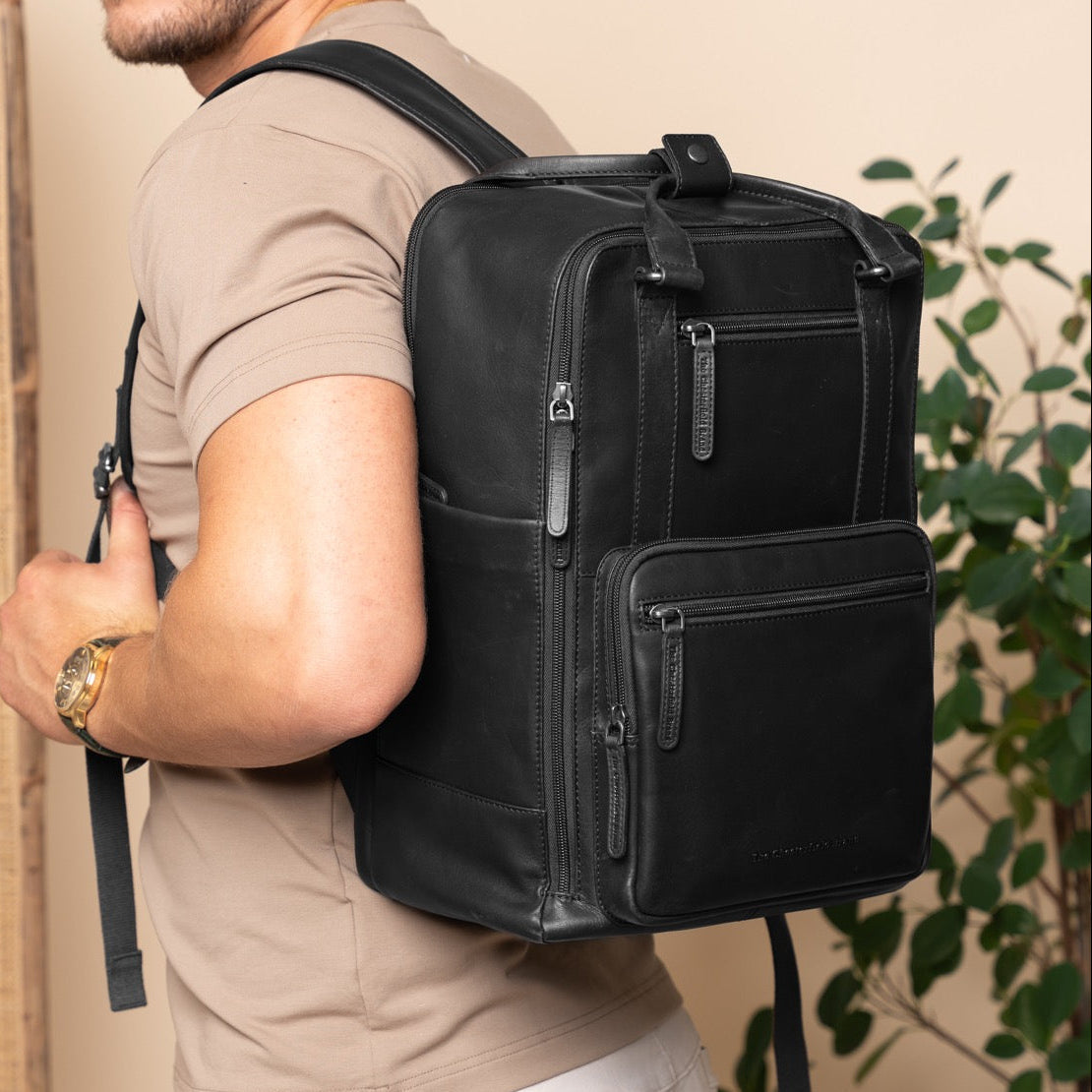 Leren Laptoprugzak Zwart Calden