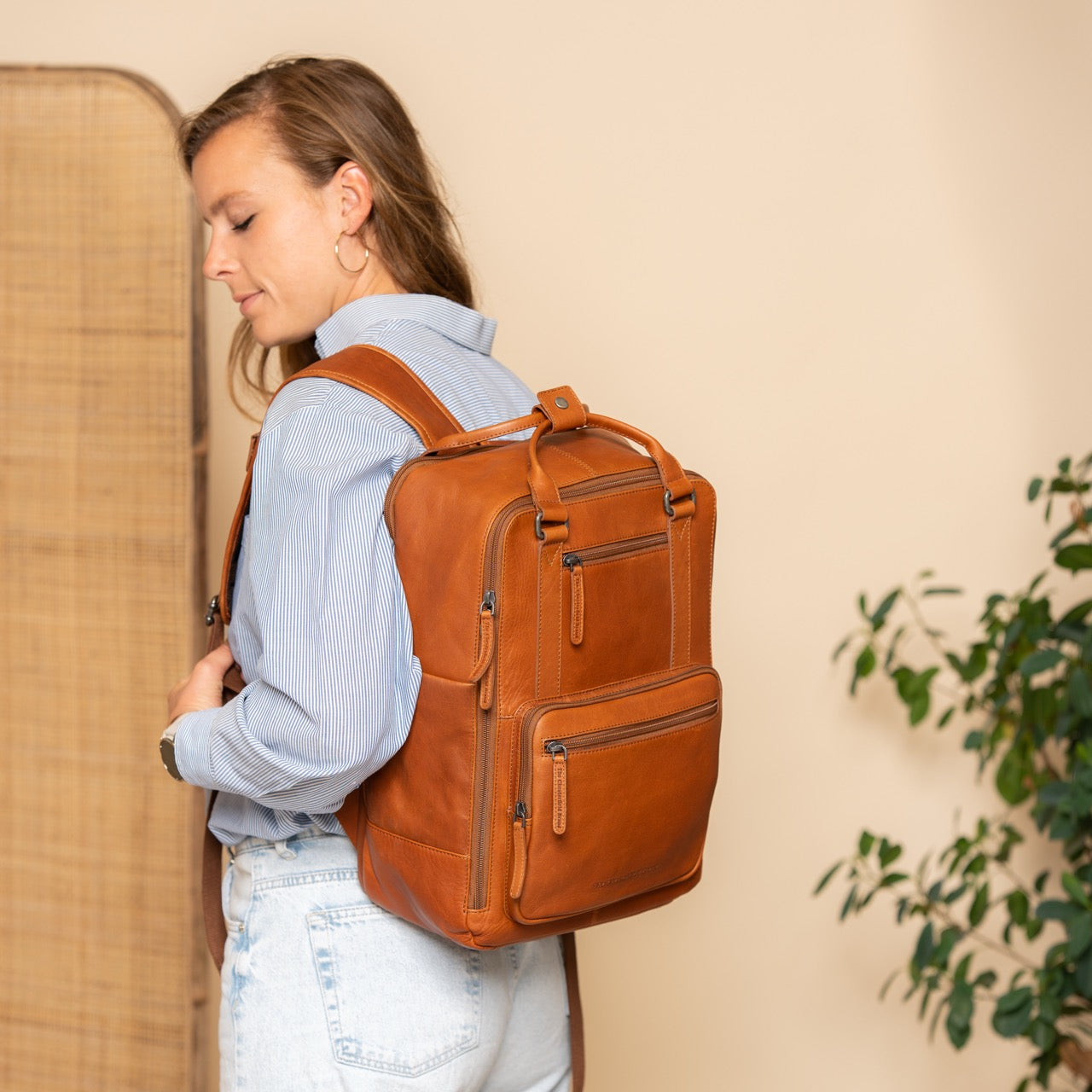 Leren Laptoprugzak Cognac Calden