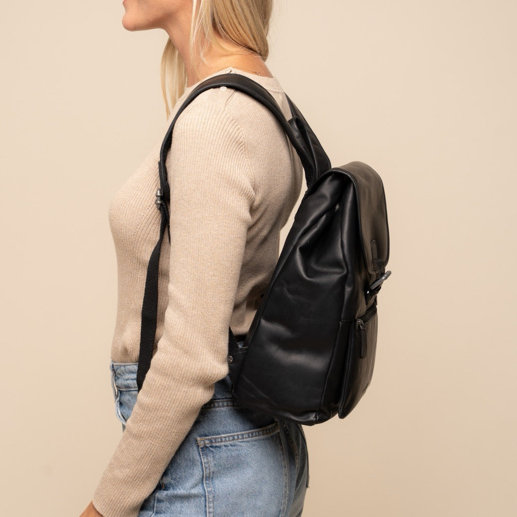 Leren Rugzak Zwart Camden