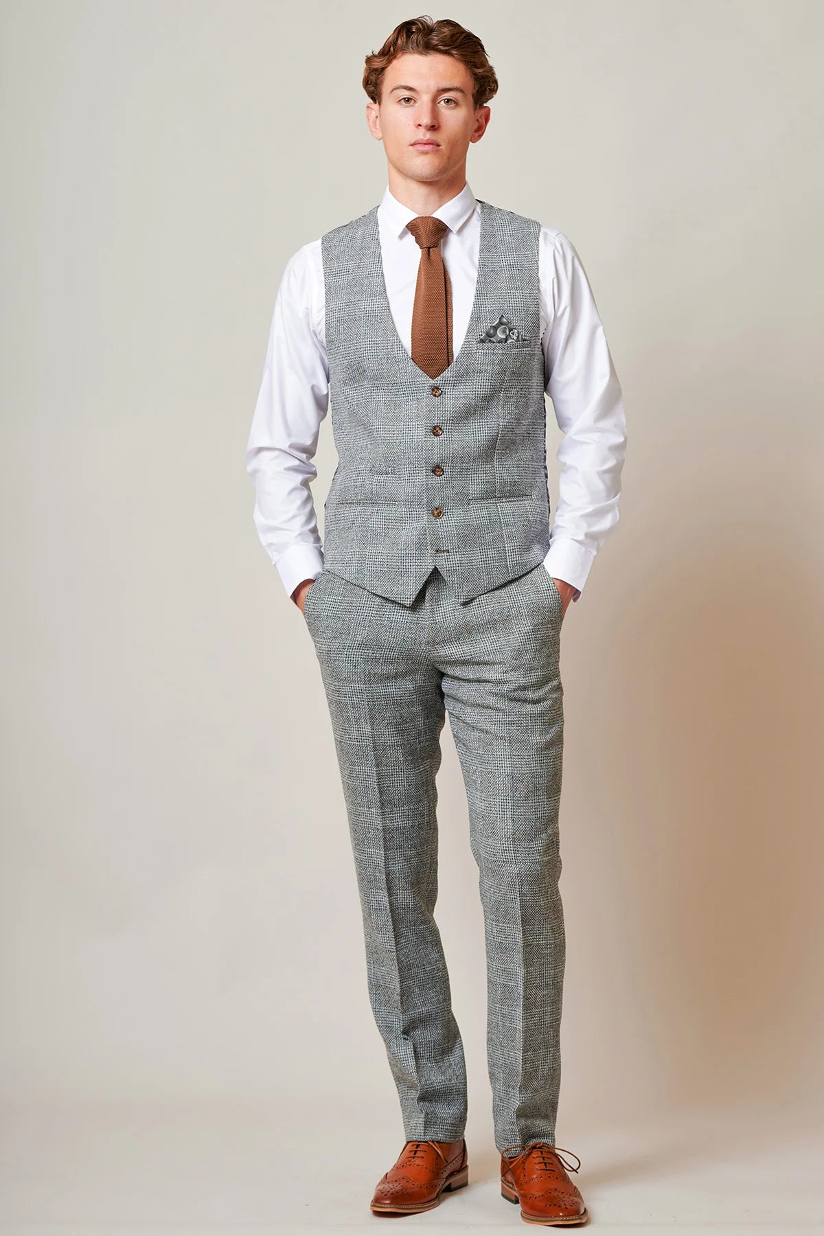 3-delig Tweed Kostuum - Marc Darcy Kris Silver Grey