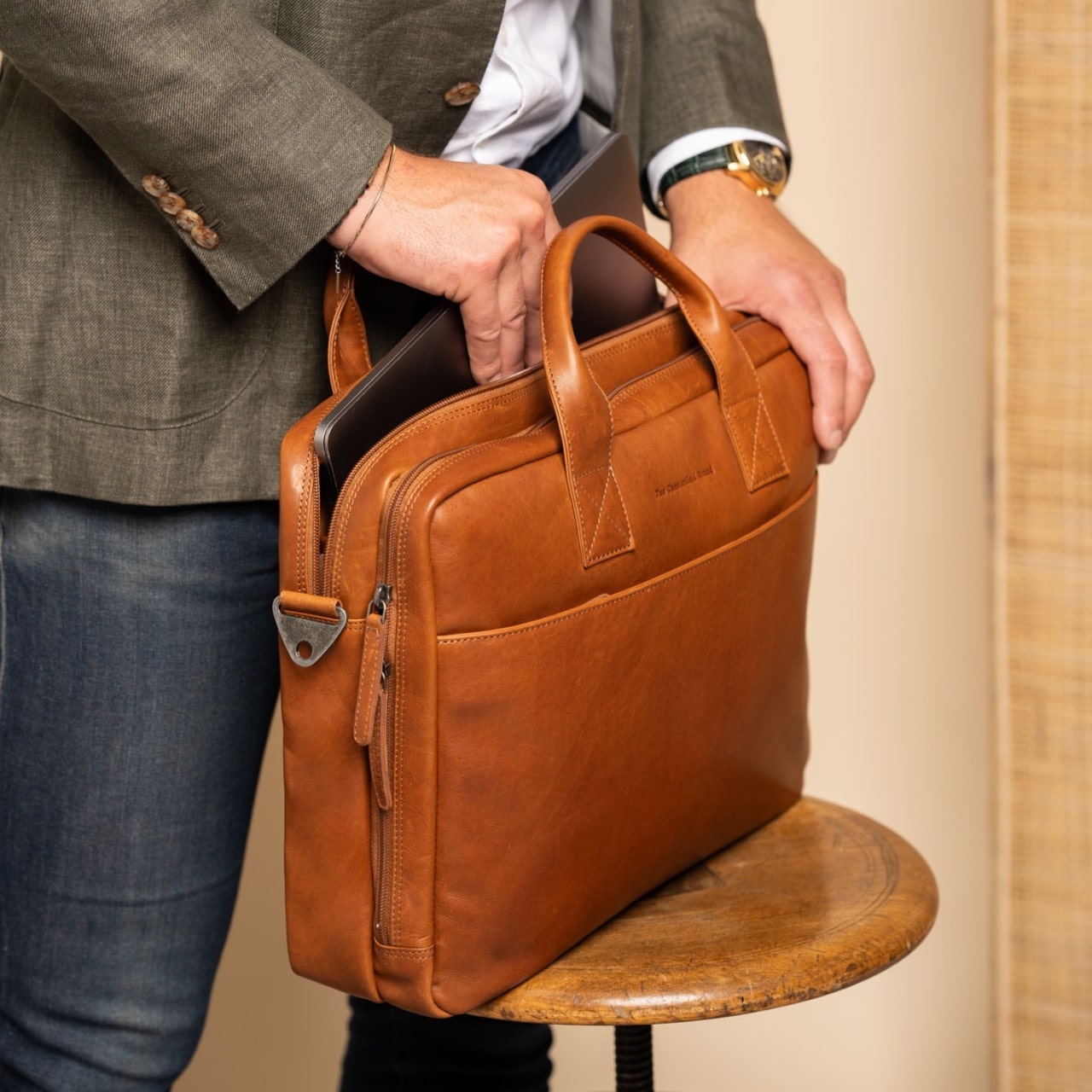 Leren Laptoptas Cognac Frazer