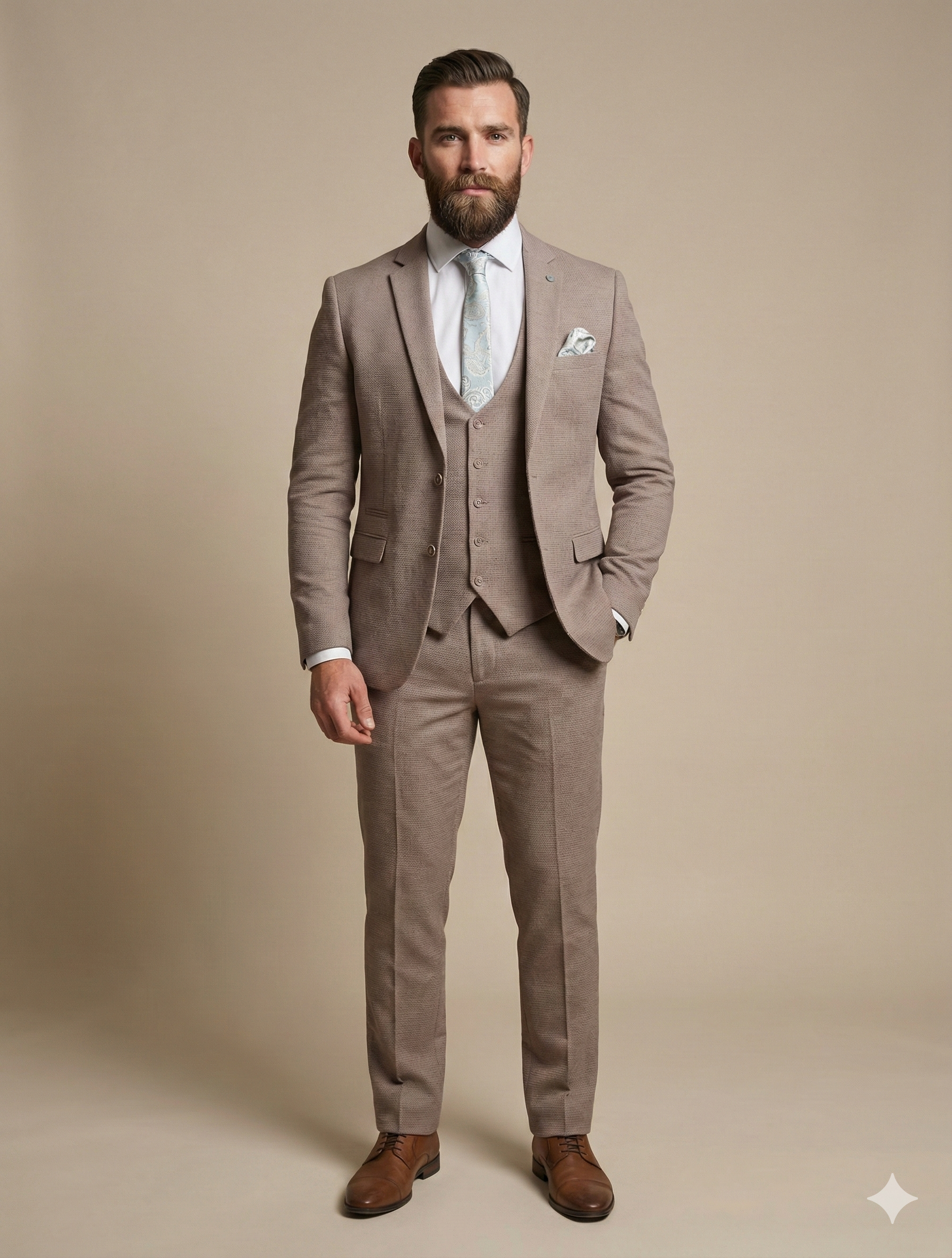 3-delad kostym - Ljusbrun herrkostym - Marc Darcy HM5 Beige kostym