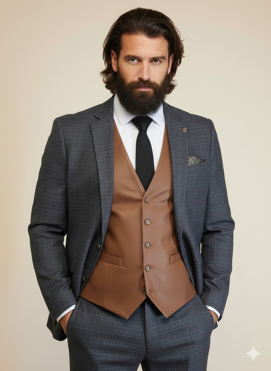 CASTLESON Phantom - Driedelig Herenpak Grey Mix & Match Bradley tan