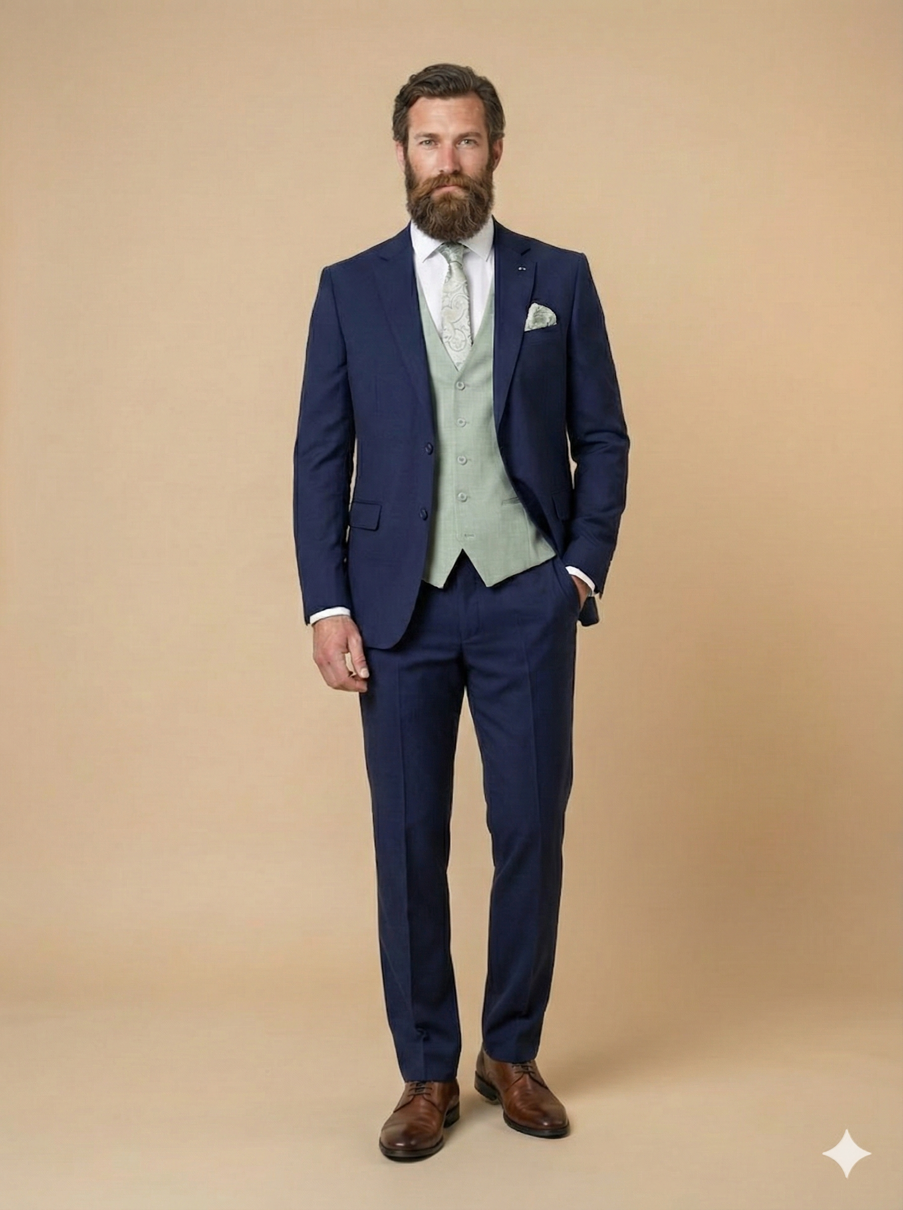 Cavani Malibu - Driedelig Herenpak Navy Mix & Match Finley moss green