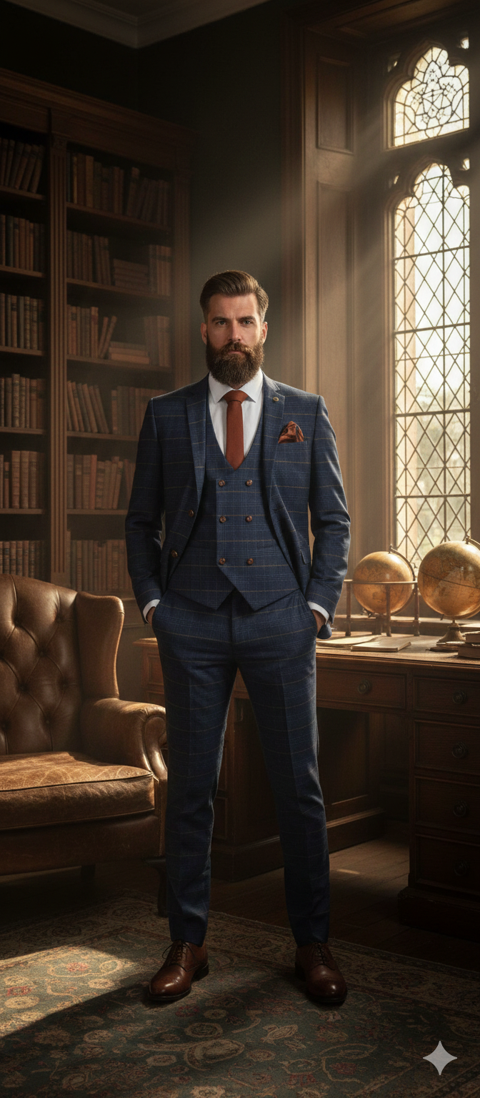 Jenson tredelad kostym i marinblått