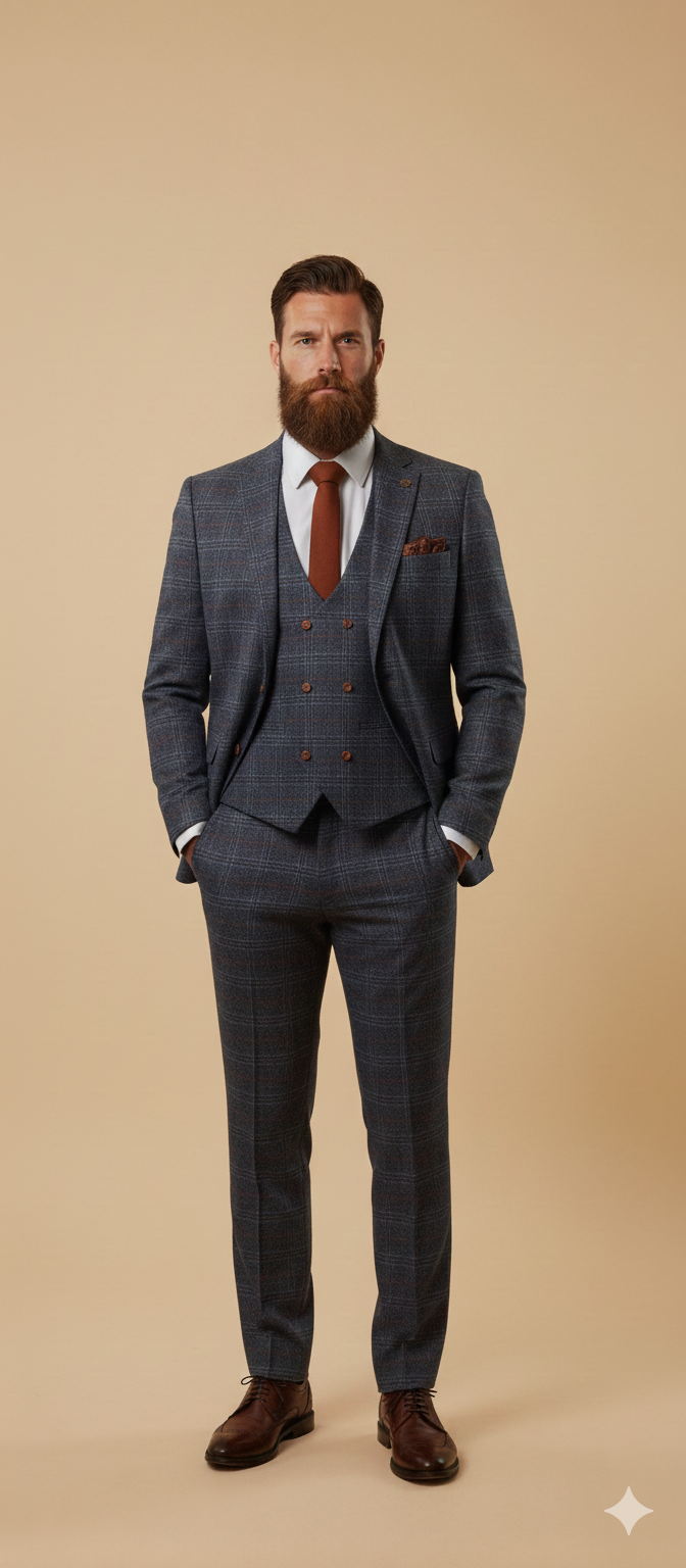 Jenson tredelad kostym i marinblått