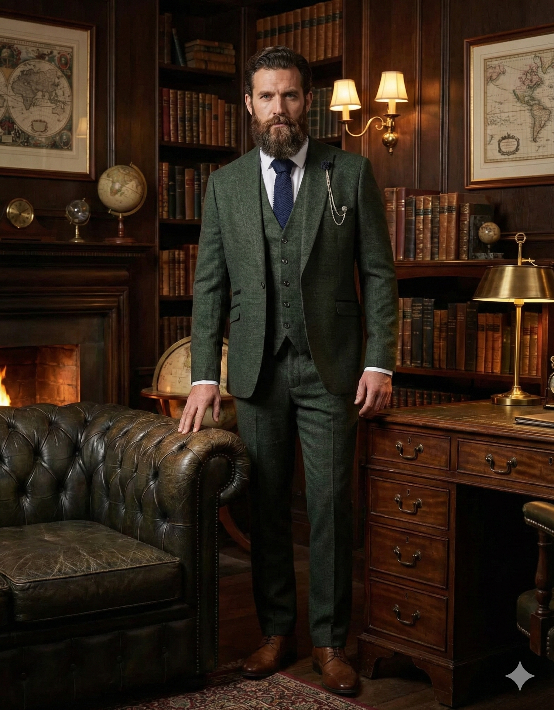 Heren kostuum Olive green -  Cavani Caridi 