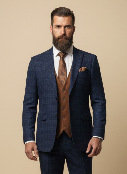 CASTLESON Phantom - Driedelig Herenpak Navy/Tan Mix & Match