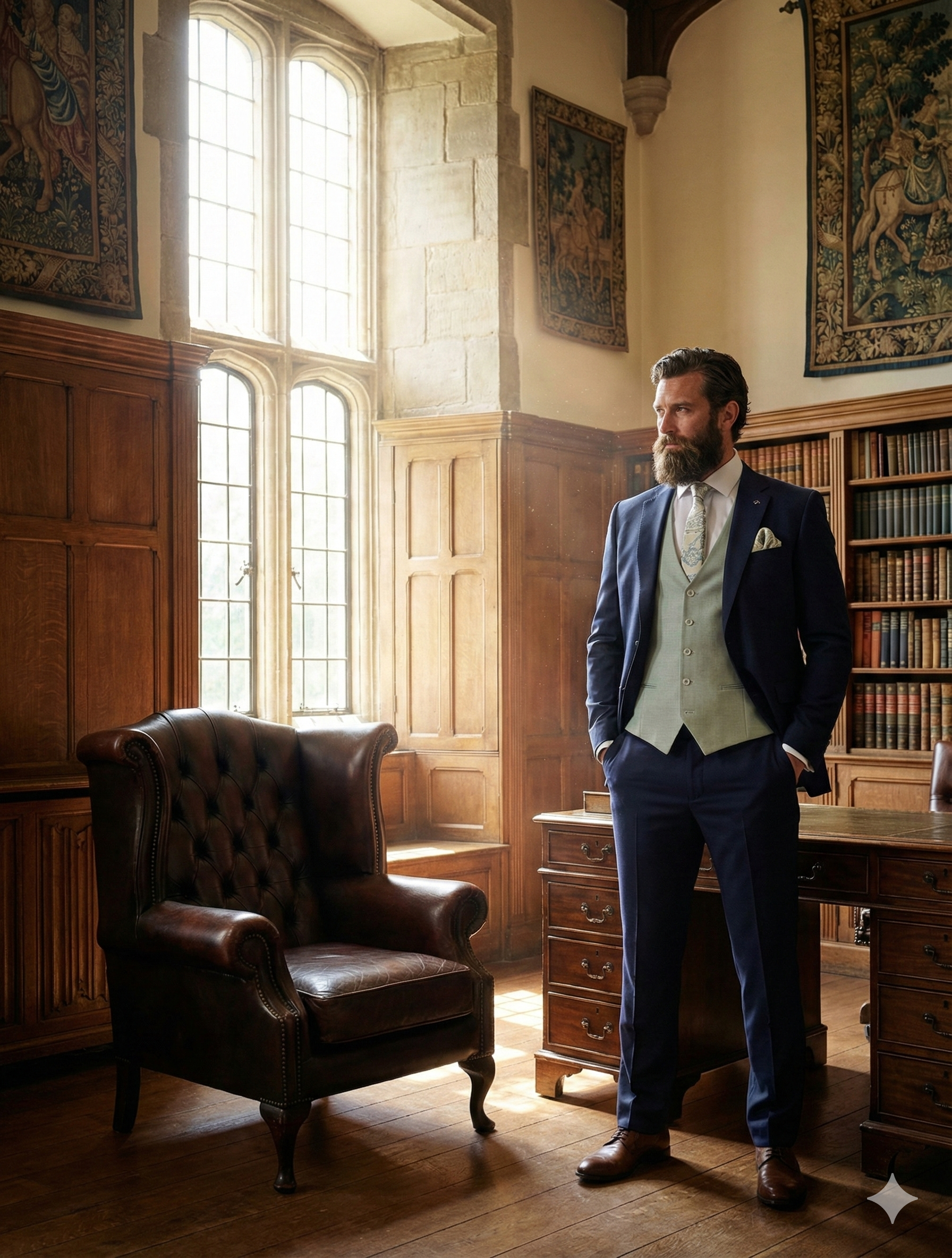 Cavani Malibu - Driedelig Herenpak Navy Mix & Match Finley moss green