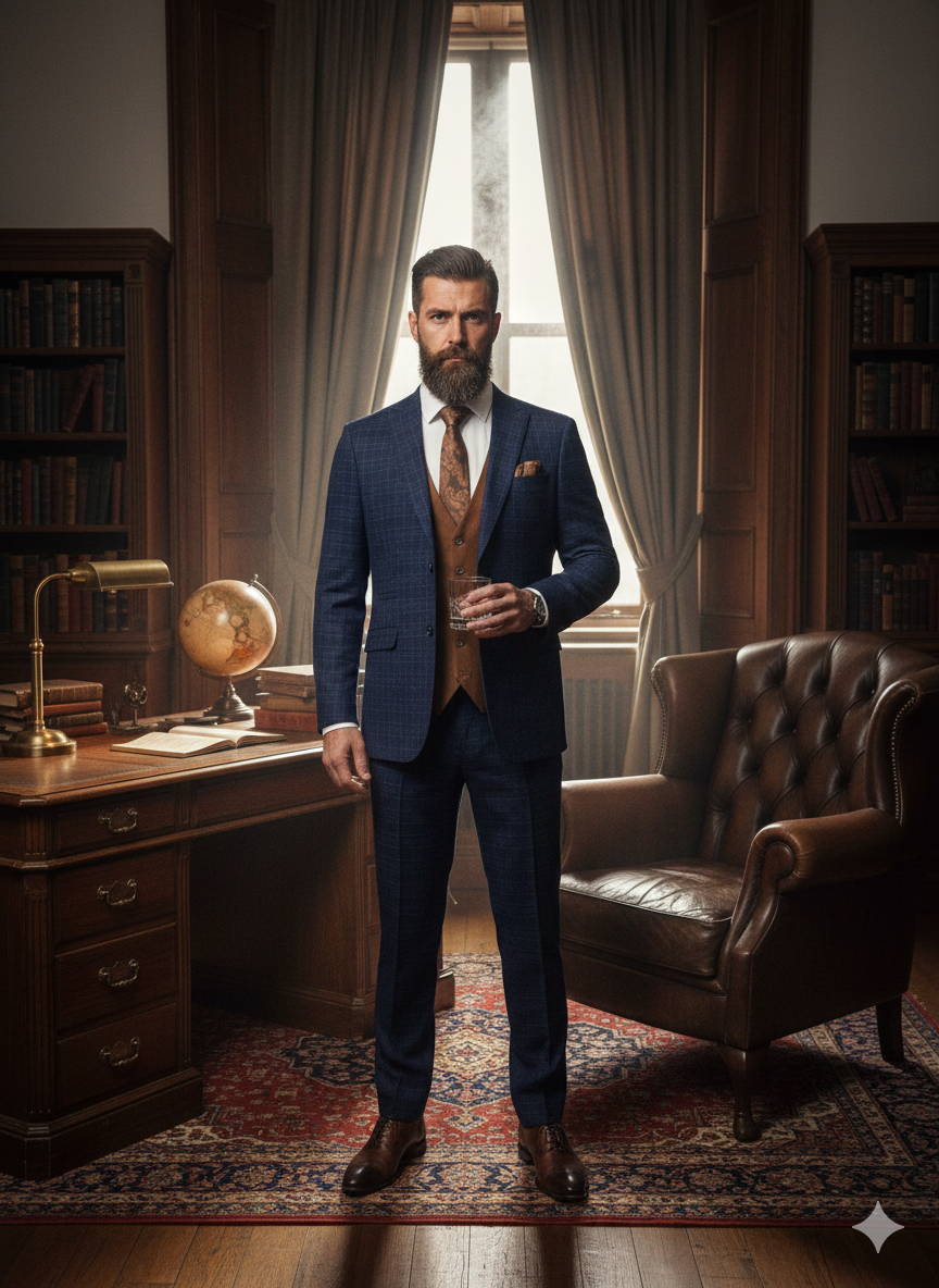 CASTLESON Phantom - Driedelig Herenpak Navy/Tan Mix & Match