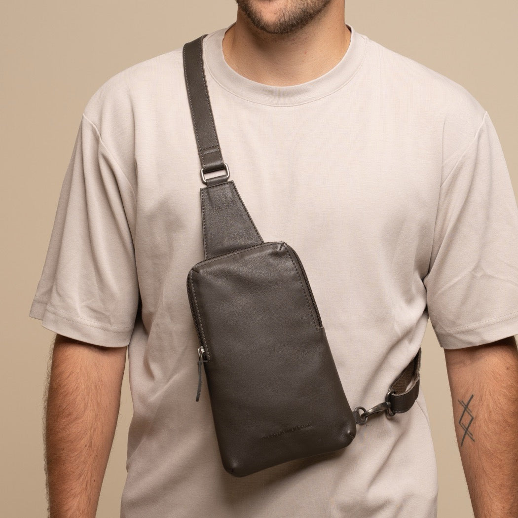Leren Sling Bag Klei Grijs Isley