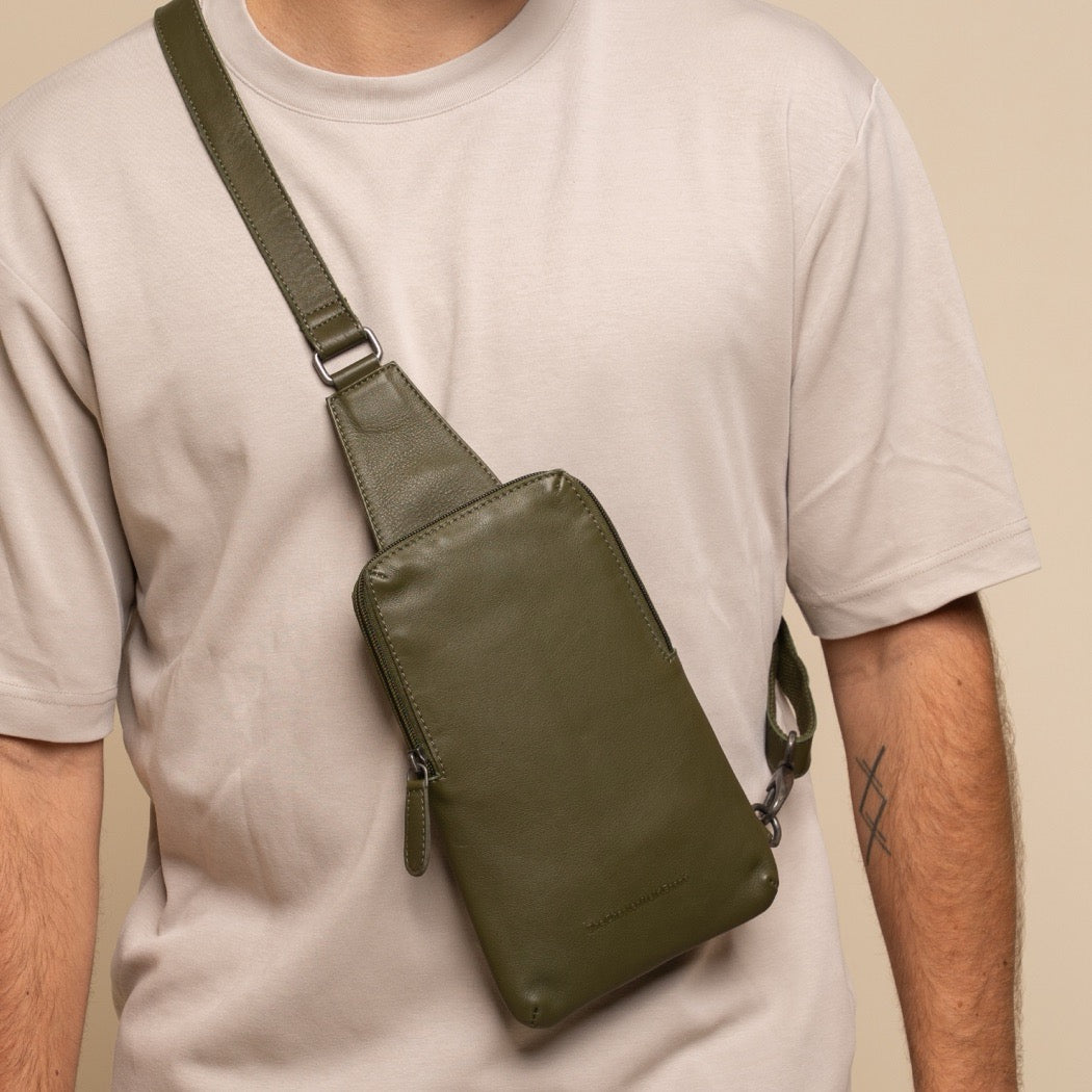 Leren Sling Bag Olijfgroen Isley