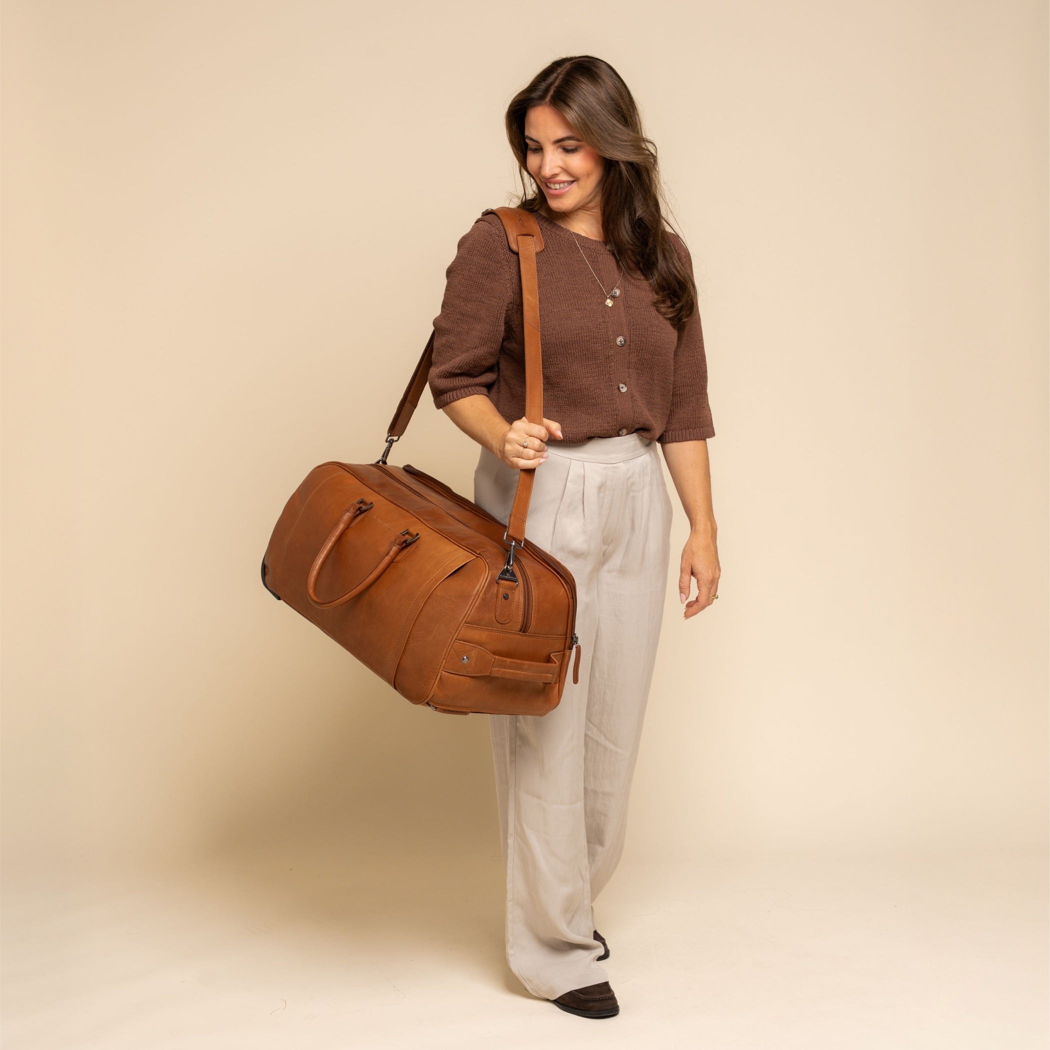 Leren Trolley Weekendtas Cognac Jayven