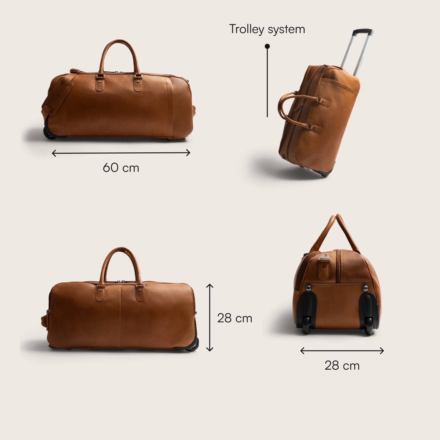 Leren Trolley Weekendtas Cognac Jayven