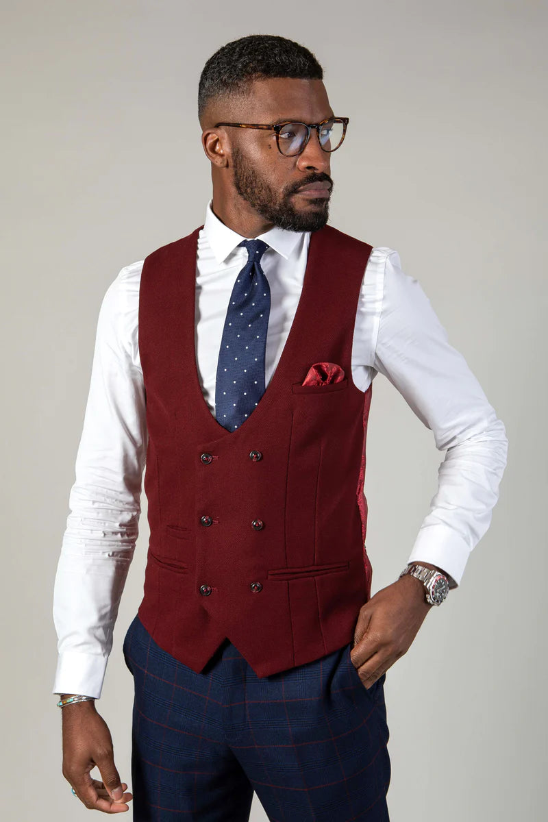 Kelvin Wine Red Gilet - Double Breasted - gilet