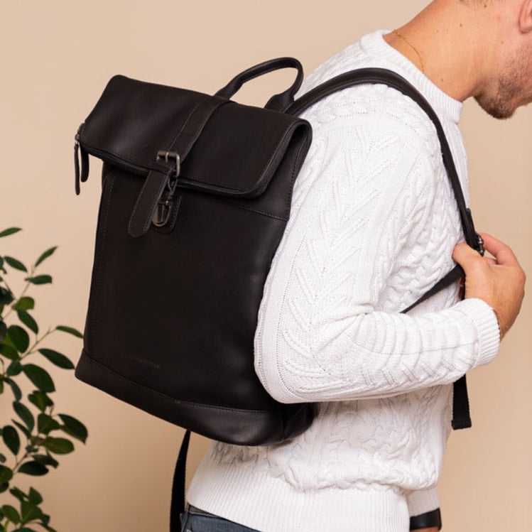 Leren Laptoprugzak Zwart Larsson
