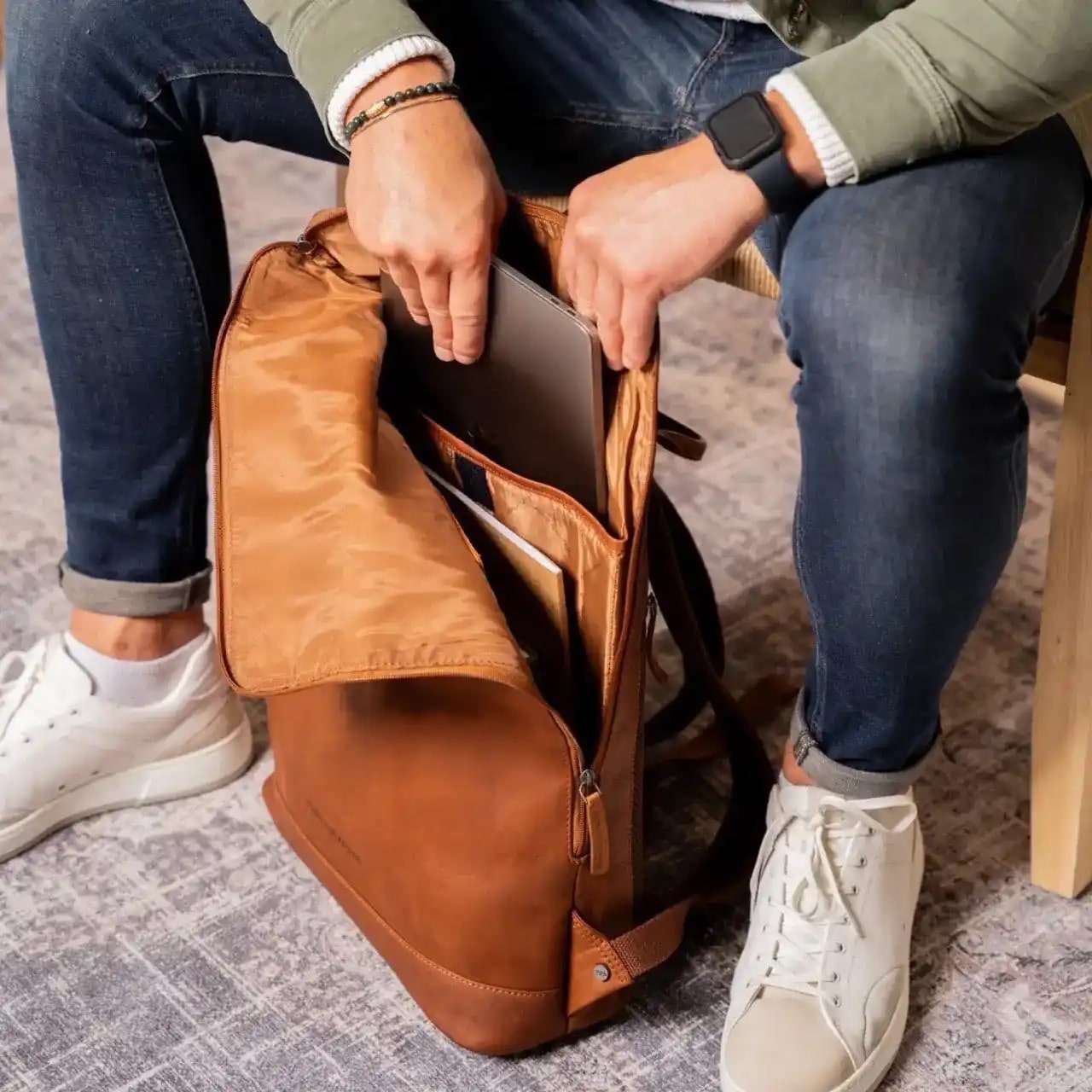 Leren Laptoprugzak Cognac Larsson