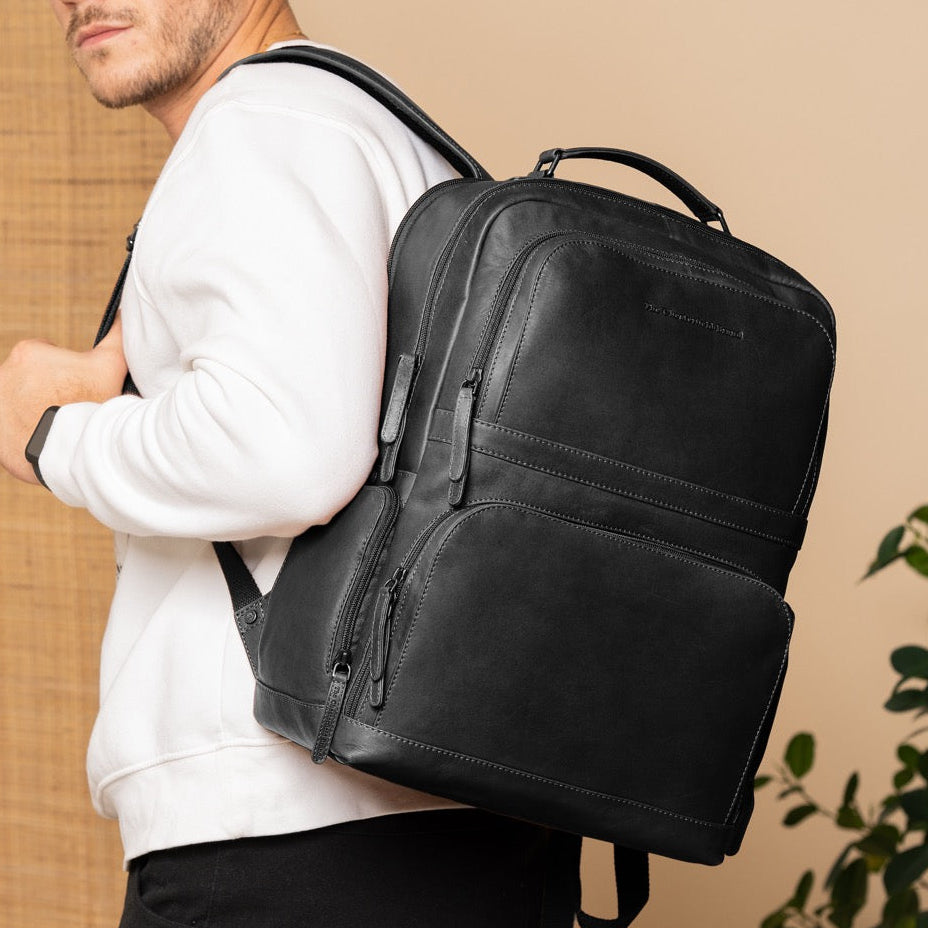 Leren Laptoprugzak Zwart Lennox