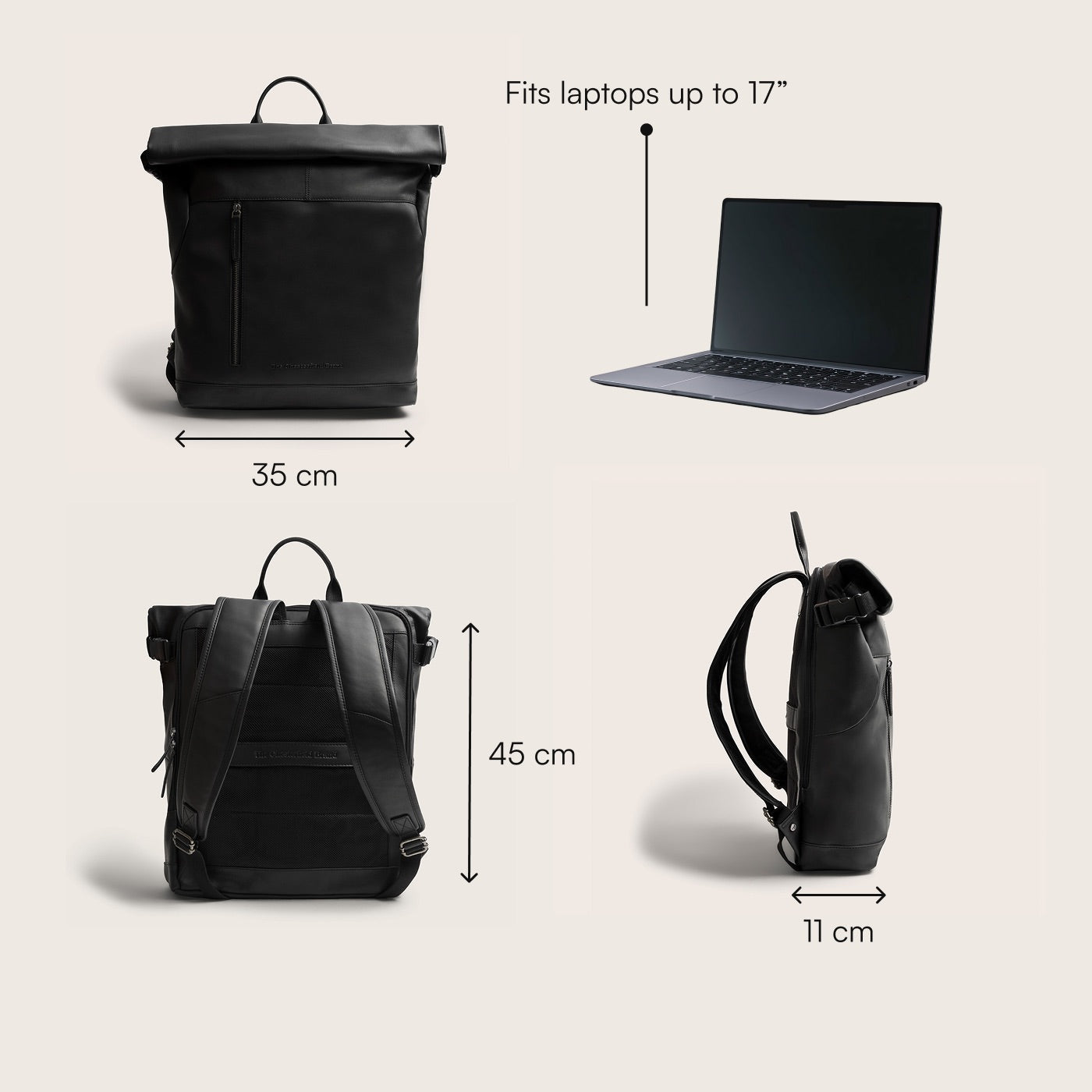 Leren Rolltop Rugzak Zwart Liverpool