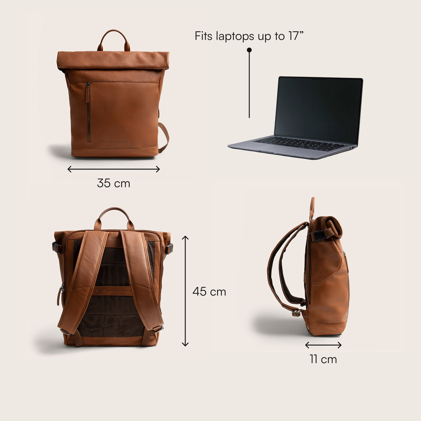 Leren Rolltop Rugzak Cognac Liverpool