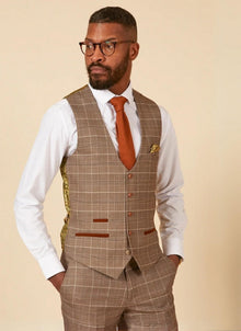 Marc Darcy - Gilet Ruitpatroon Beige Ray Tan