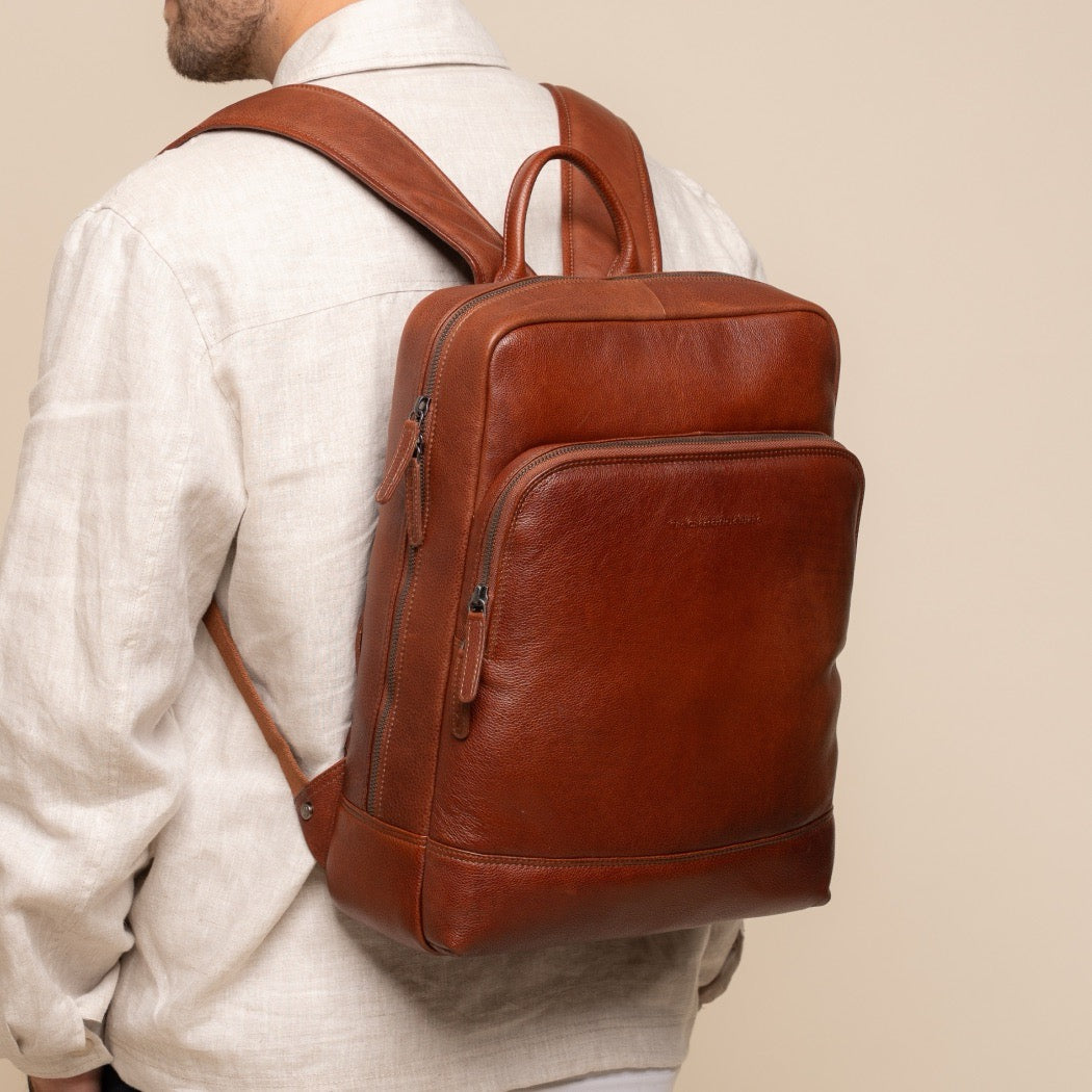 Leren Laptoprugzak Cognac Marvello
