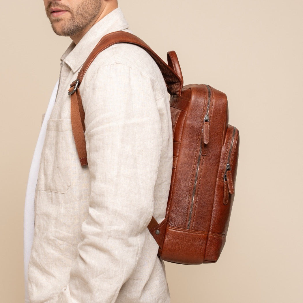 Leren Laptoprugzak Cognac Marvello