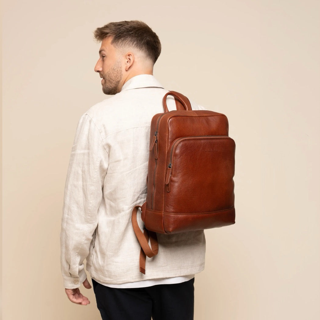 Leren Laptoprugzak Cognac Marvello
