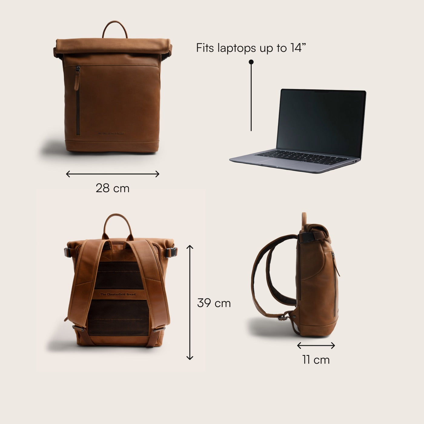 Leren Rolltop Rugzak Cognac Mazara