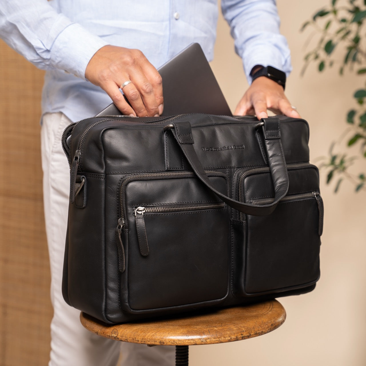 Leren Laptoptas Zwart Misha