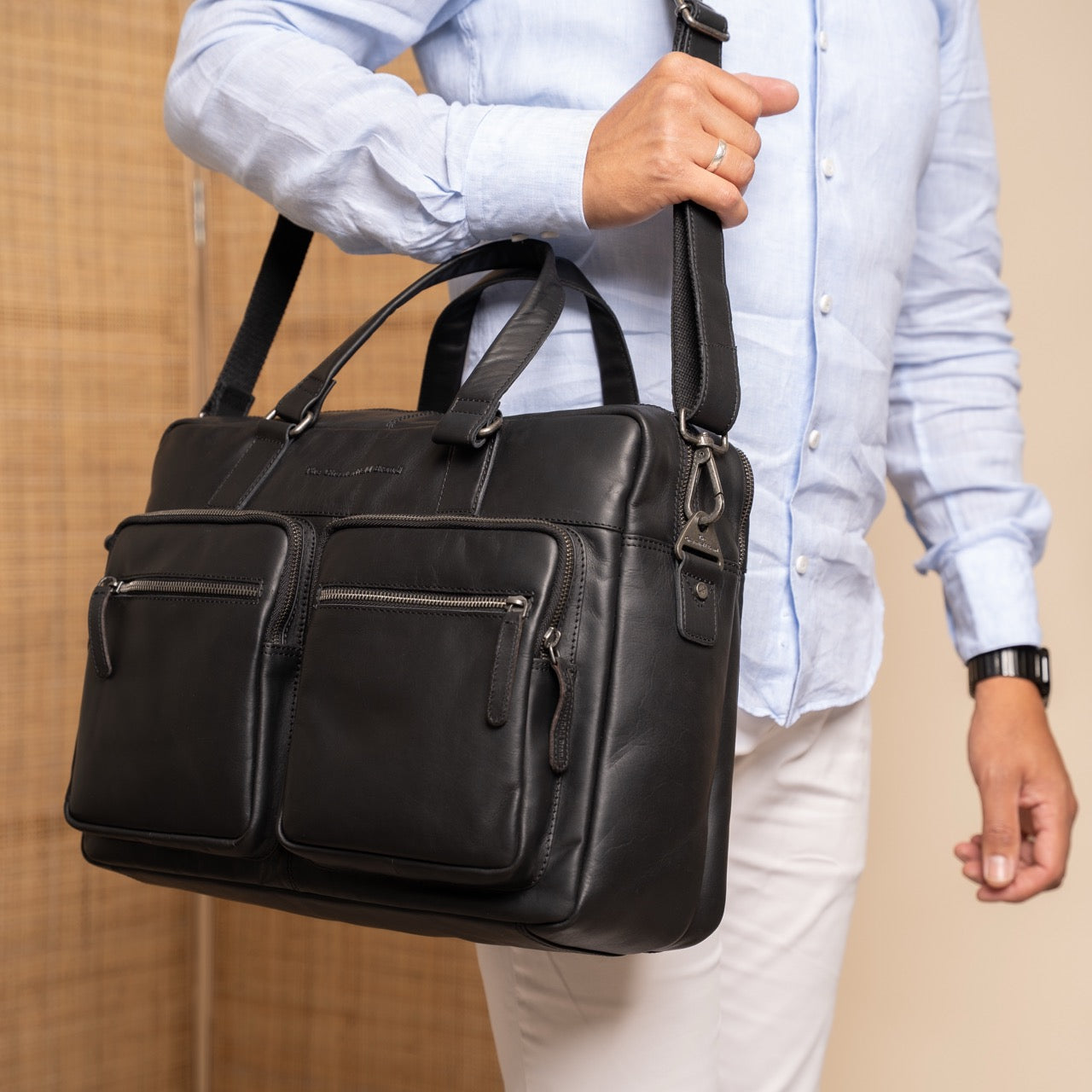 Leren Laptoptas Zwart Misha