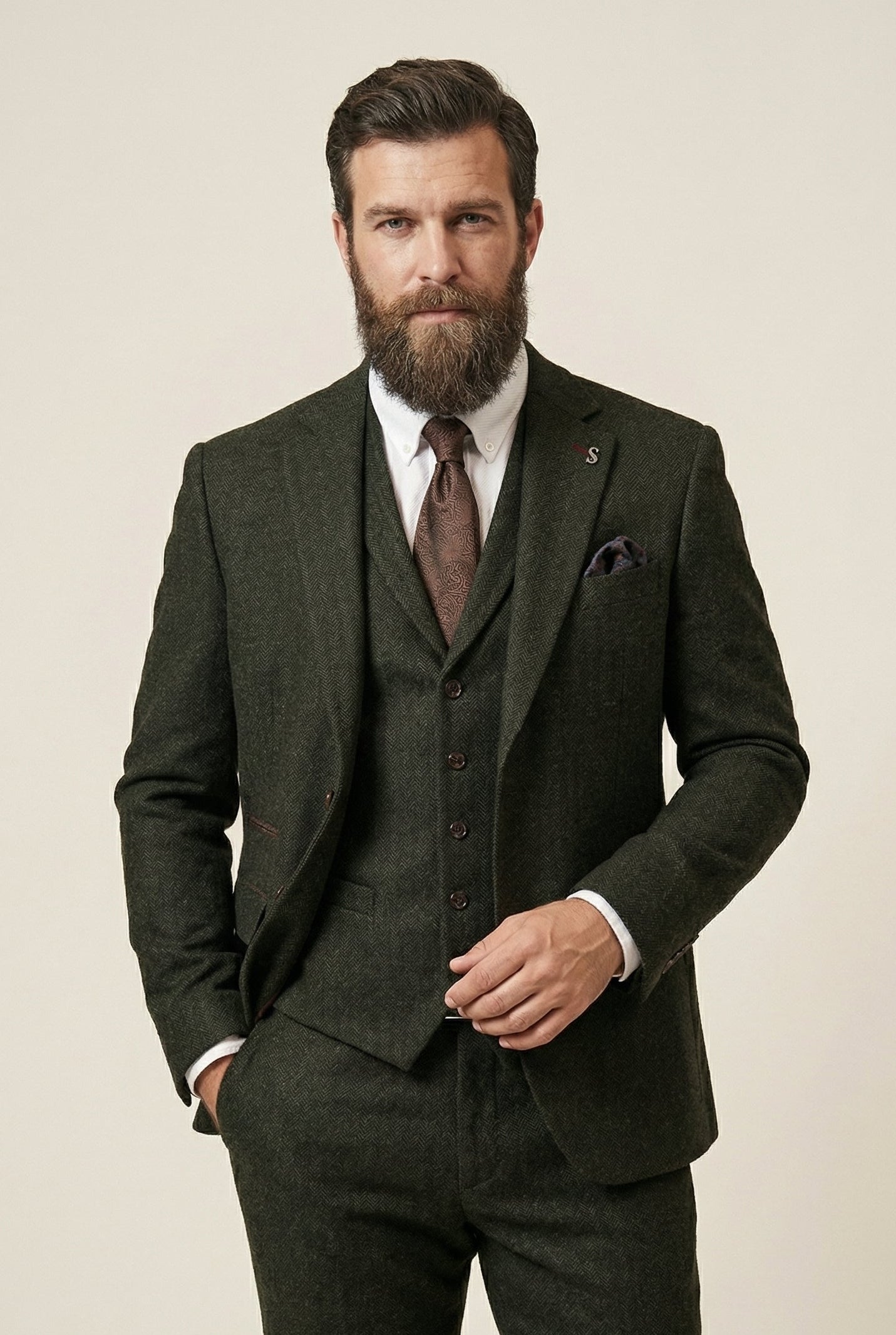 Olijf-groen-tweed-pak