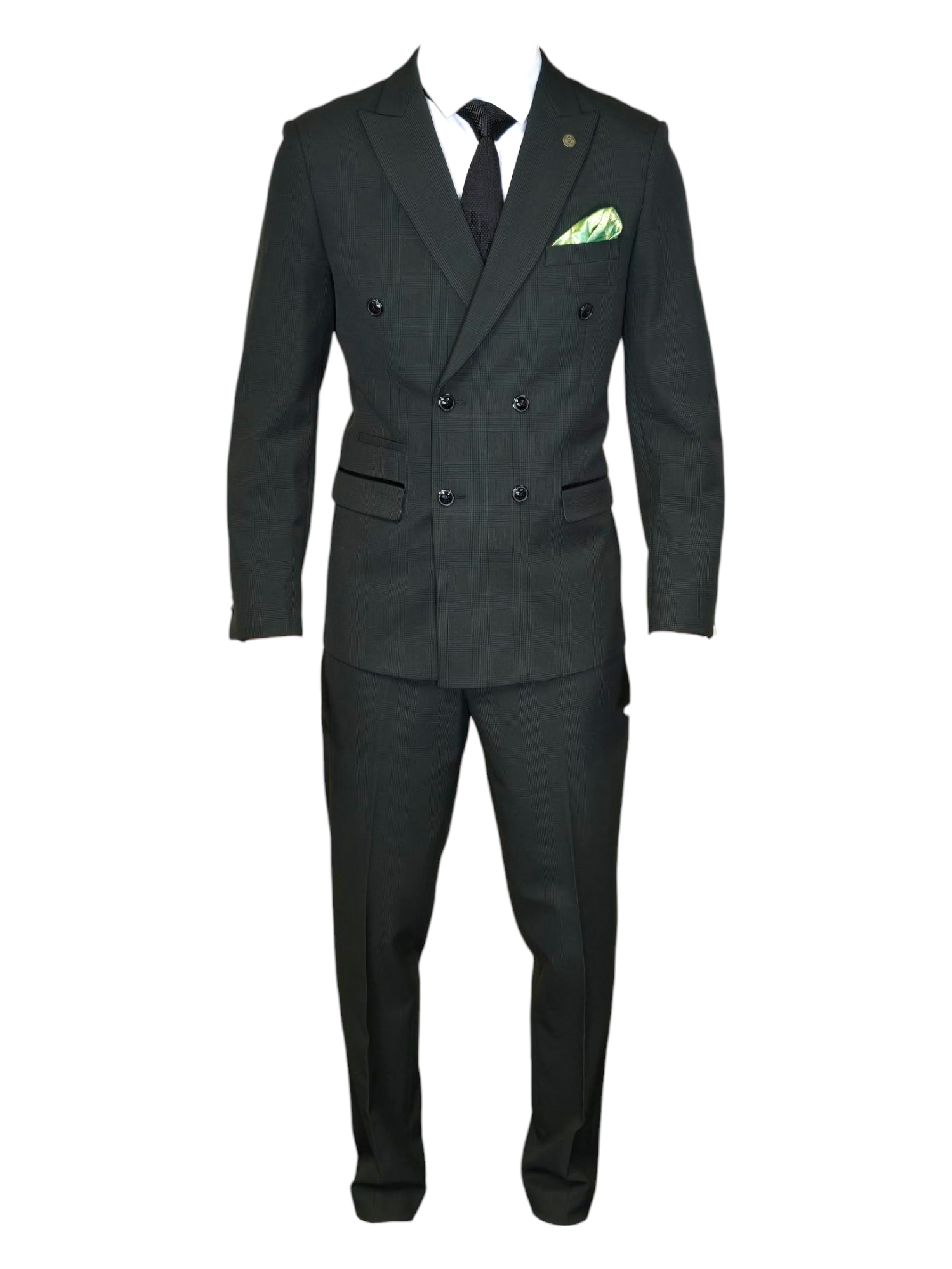 2-delig double breasted groen heren kostuum geruit - Marc Darcy Bromley Olive DB suit