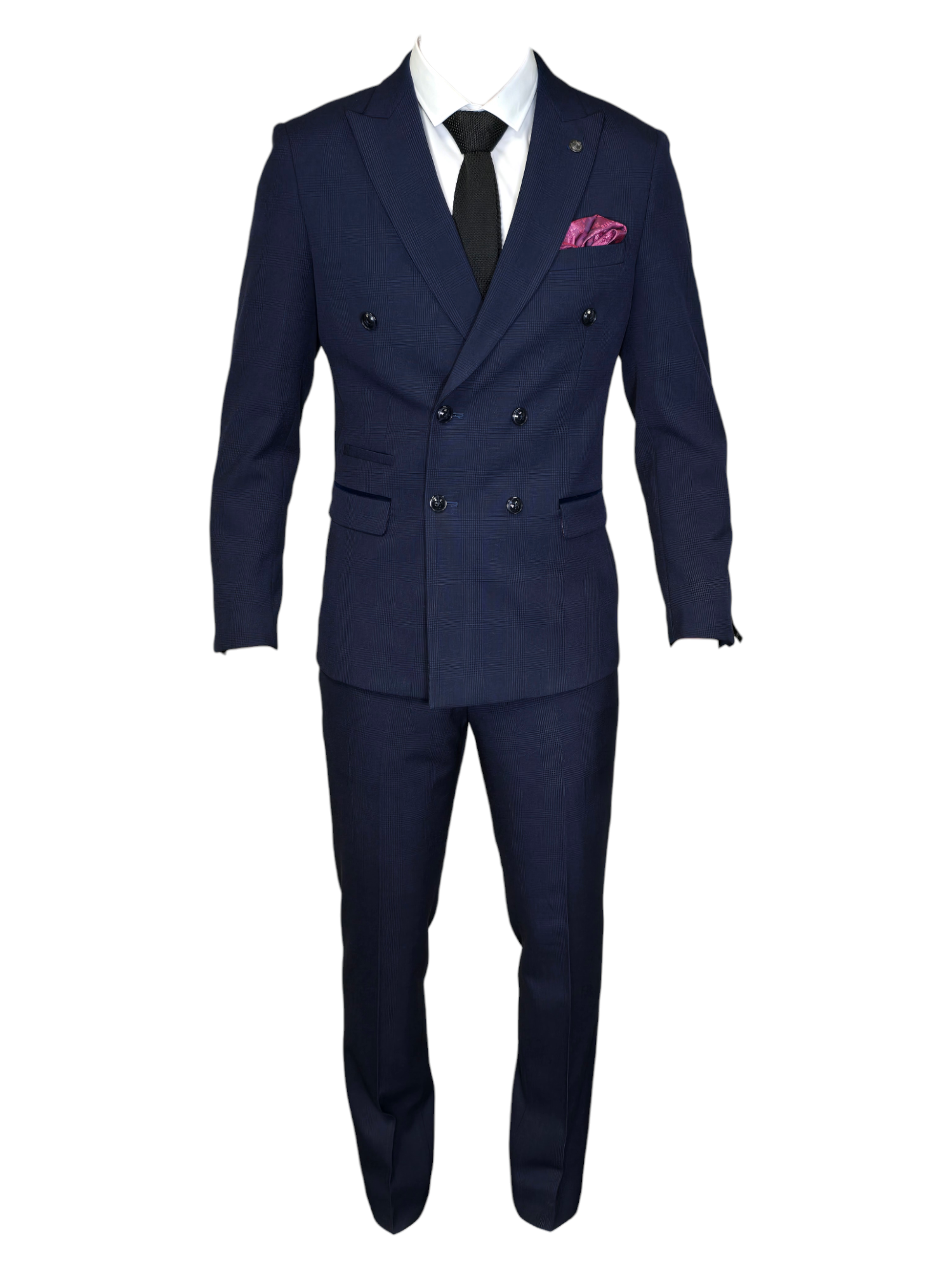 2-delig double breasted blauw heren kostuum geruit - Marc Darcy Bromley Navy DB suit