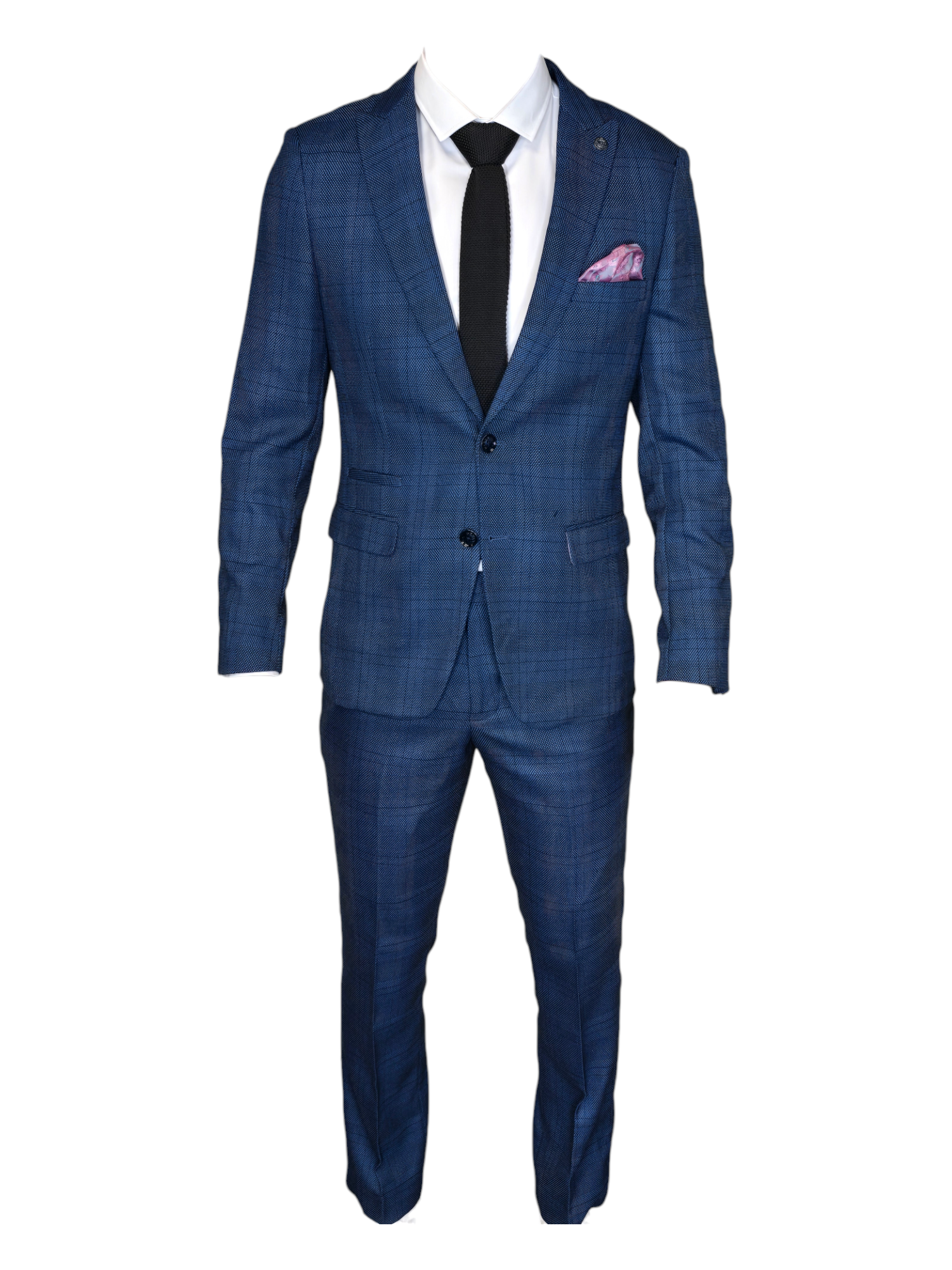 2-delig pak - navy heren kostuum - check Jerry blue suit 2pc