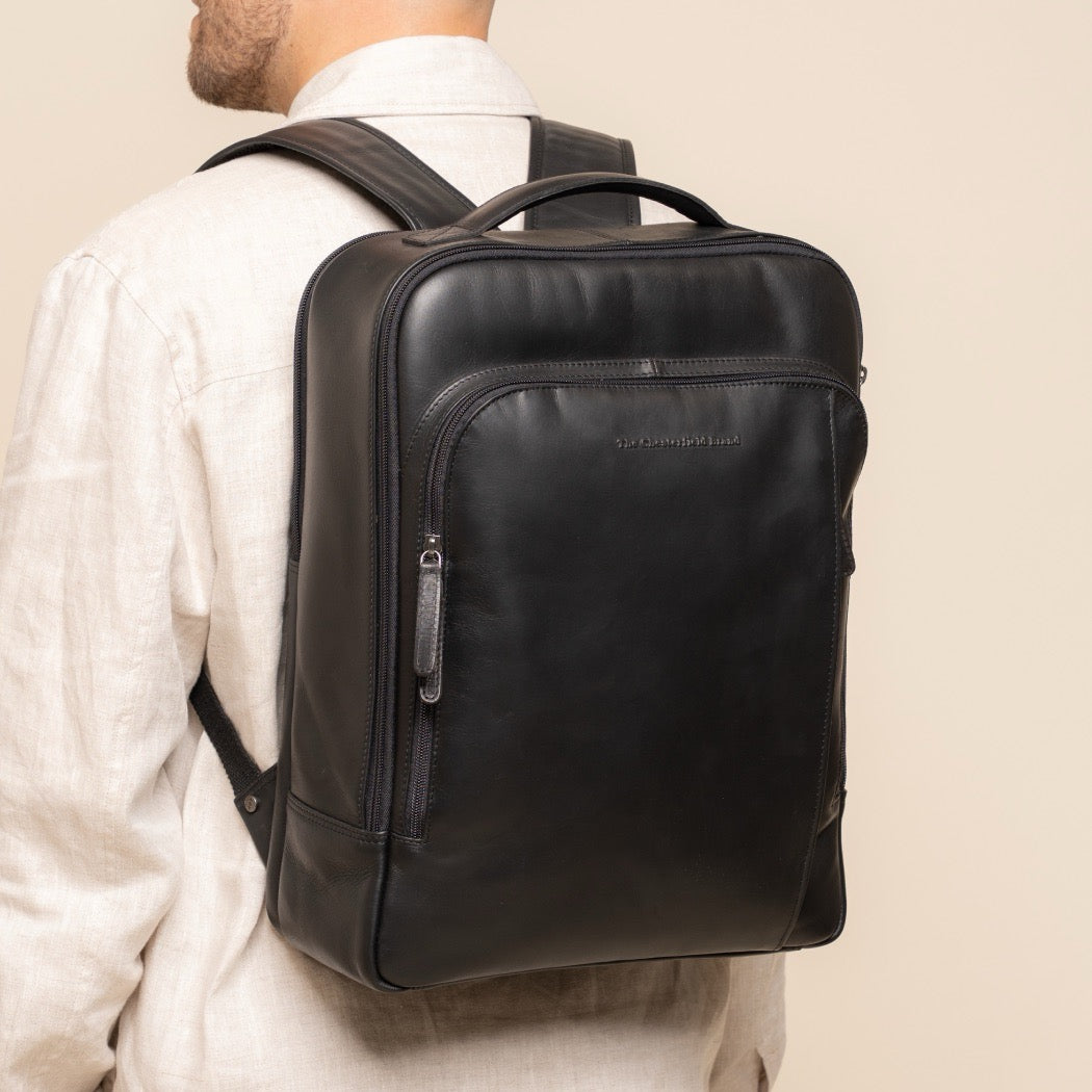 Leren Laptoprugzak Zwart Quincy