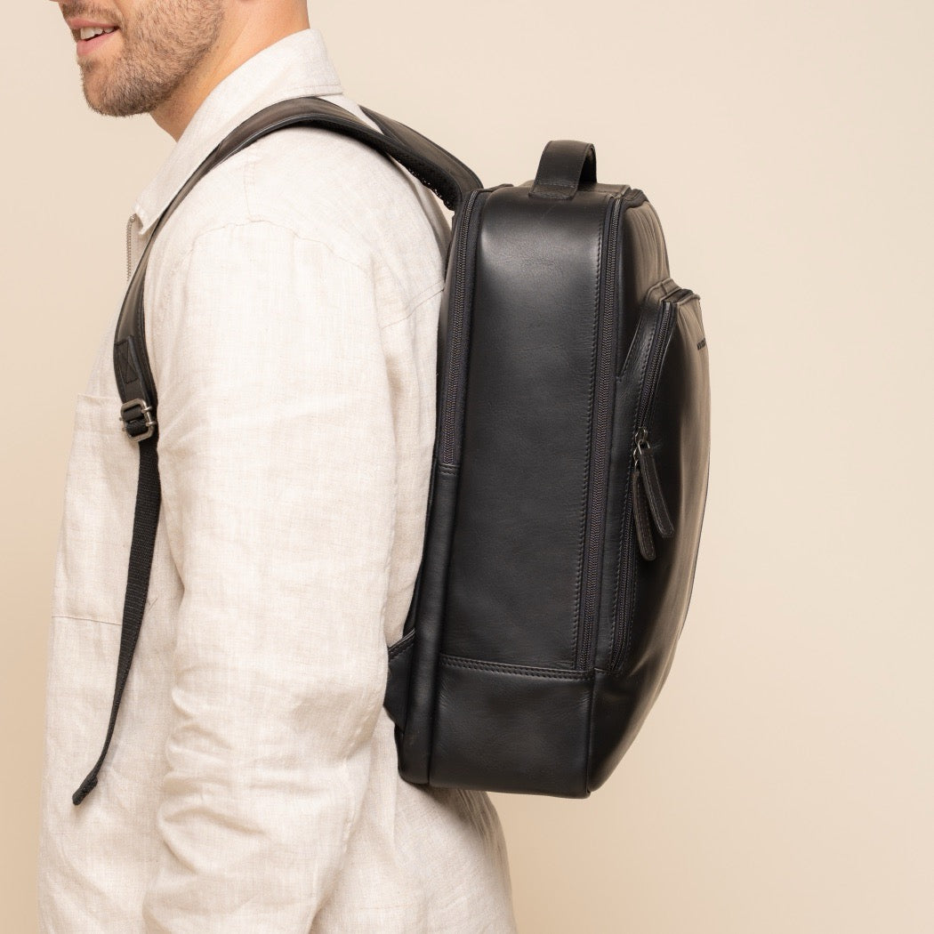 Leren Laptoprugzak Zwart Quincy