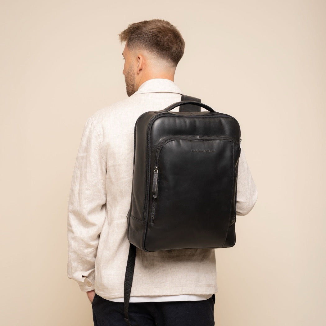 Leren Laptoprugzak Zwart Quincy